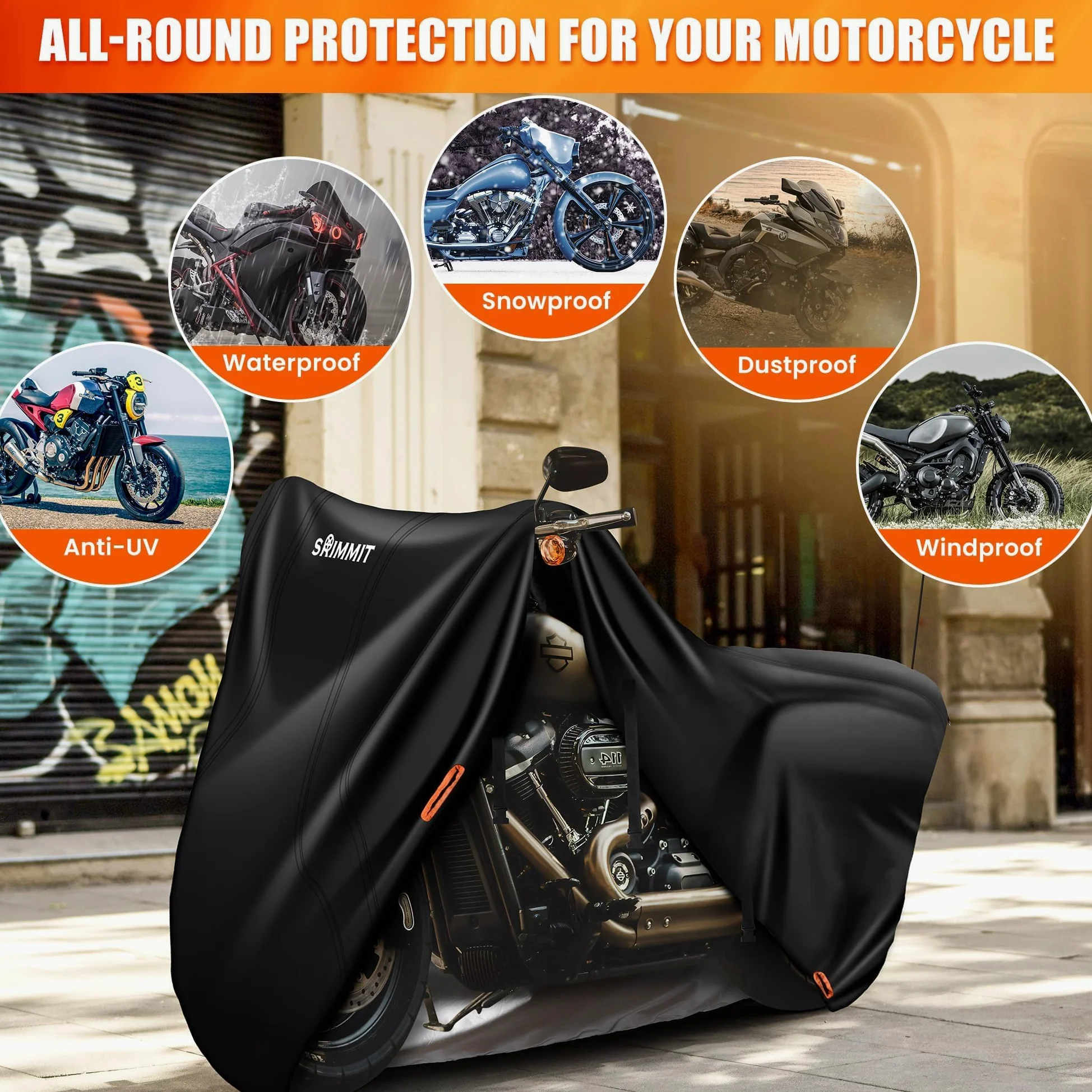 Funda para Motocicleta 420D Resistente para Modelos Touring, Impermeable, para Exteriores, Lluvia, Rayos UV, Polvo (2XL)