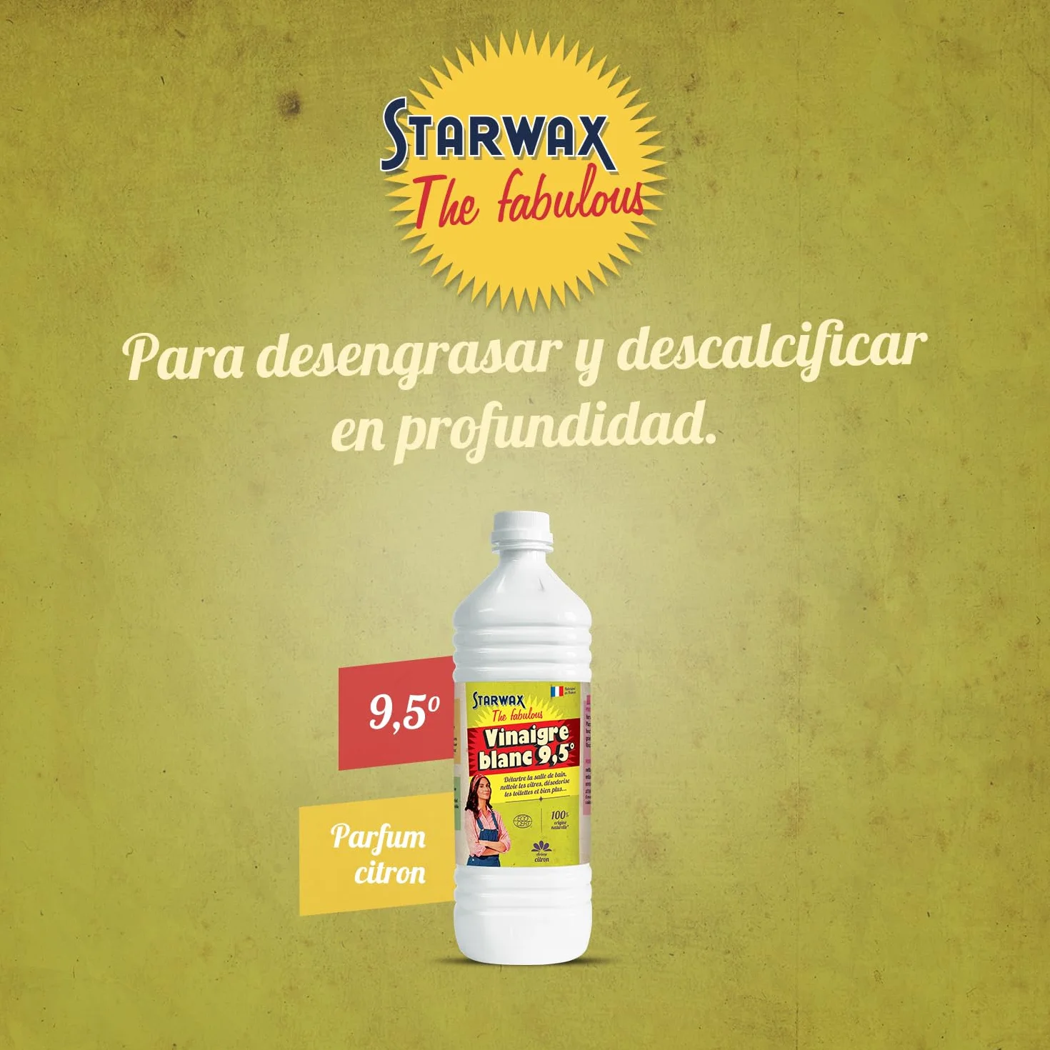 STARWAX THE FABULOUS Vinagre Blanco 14° Muy Concentrado 1L Elimina Cal Limpia Abrillanta 100% Natural