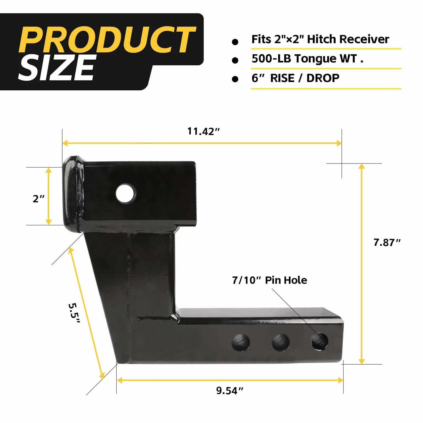 MAXXHAUL 50650 Elevador de Enganche de Remolque para receptores de 5,1 cm con 15,2 cm Alto/caída