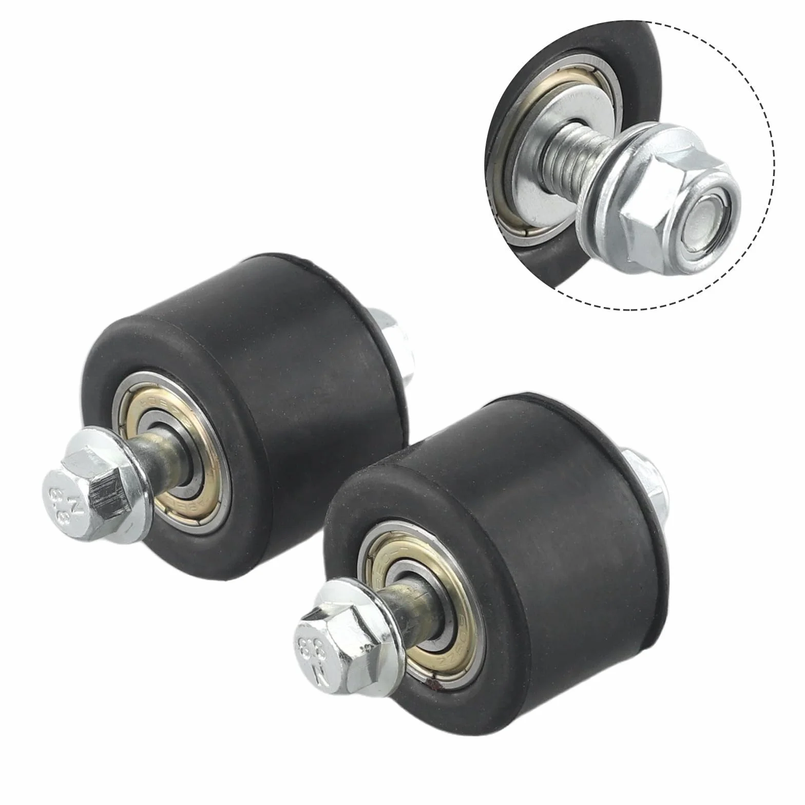 2 rodillos de cadena de motocicleta de 8 mm para YFM350 YFZ350 para BANSHEE, rueda guía superior inferior con pernos y juntas, material de goma, color negro