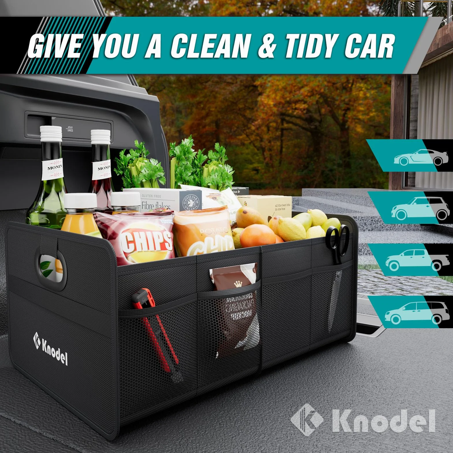 K KNODEL Organizador de maletero, almacenamiento plegable del maletero del automóvil, consolas y organizadores automotrices (Mini, Negro)