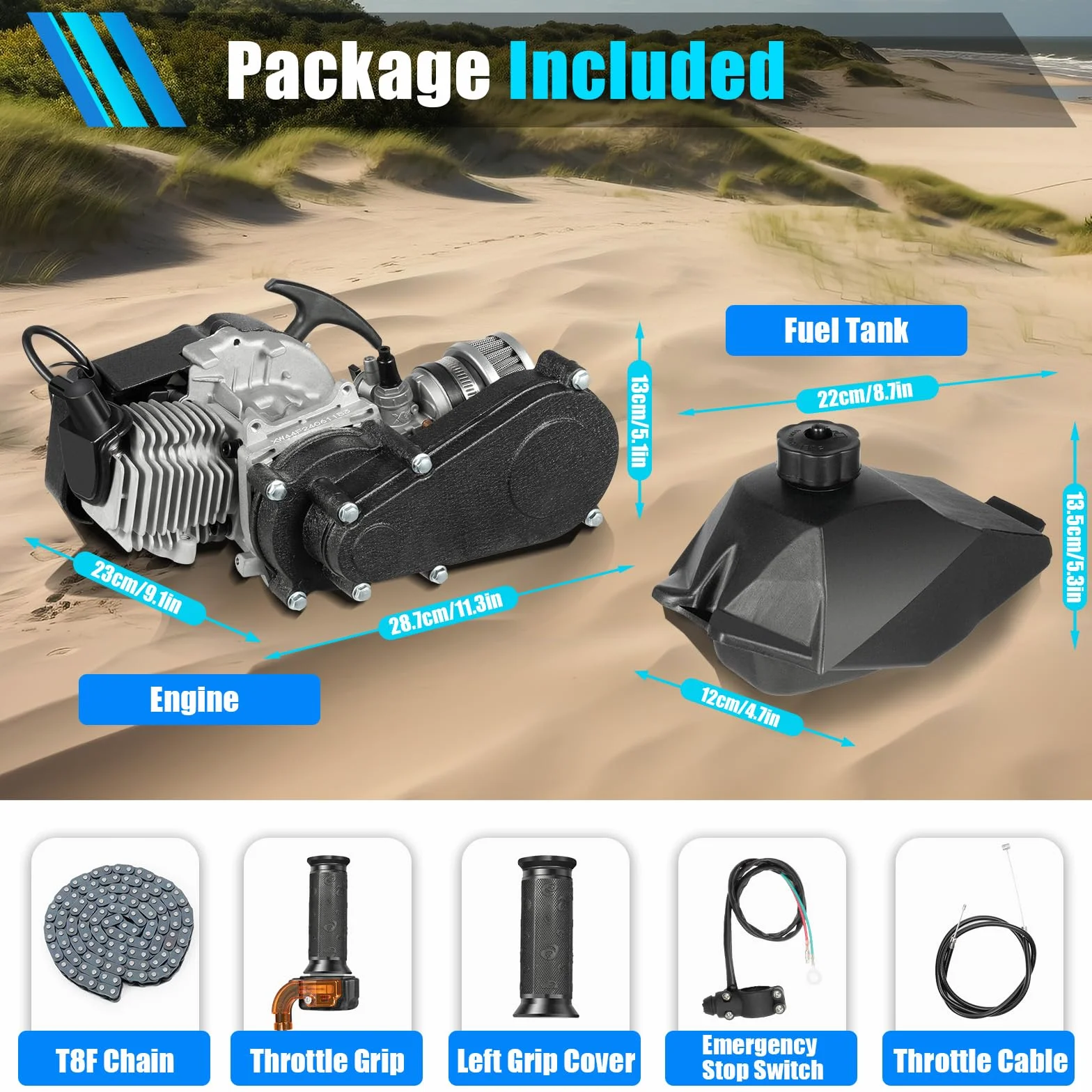 Mini motor de 49 cc, motor de 2 tiempos, motor completo, mini engranaje, carburador de bolsillo, motor de un solo cilindro, motor completo, para mini Pocket Dirt Bike ATV