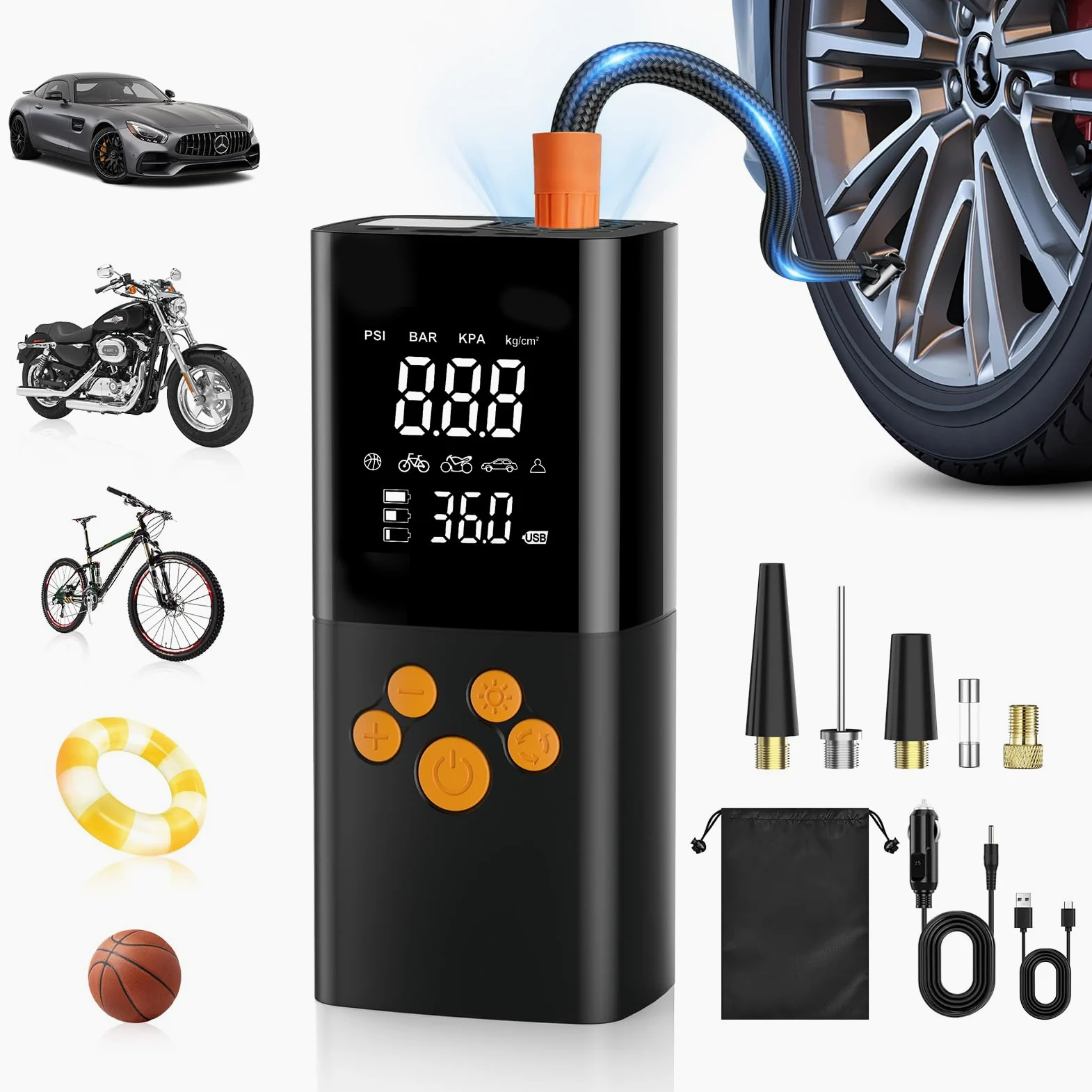 Compresor Aire Portatil, 180PSI Inflador Electrico con Batería 25000mAh, Inflador Ruedas Coche Inteligente de Un Clic para Motocicleta, Bicicleta y Más con Medidor de Presión de Neumáticos (negro)