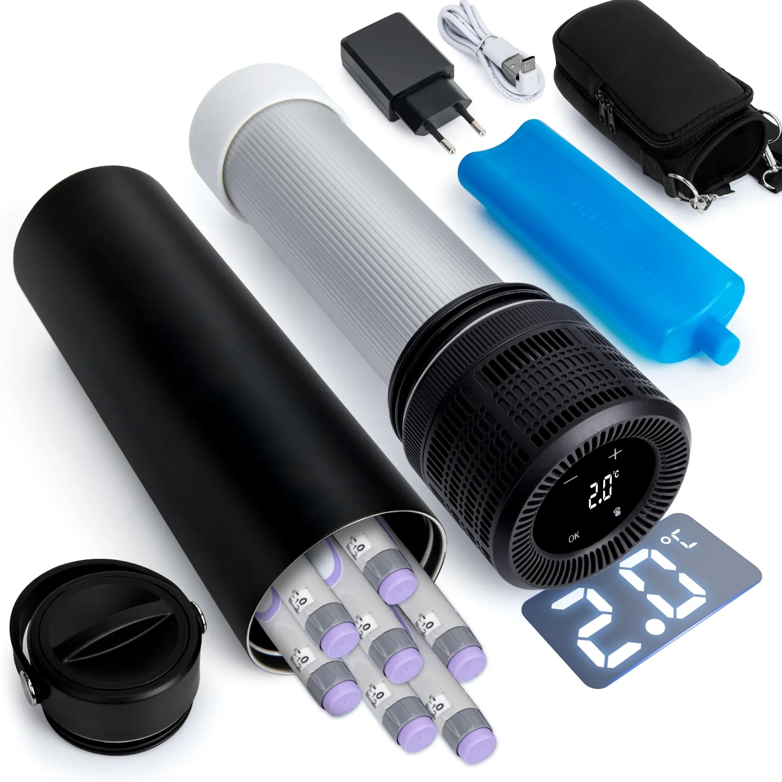 YOUSHARES Bolígrafos de Insulina Estuche de Viaje Enfriador con Indicador de Temperatura, Taza Refrigerada de Insulina de Acero Inoxidable 304