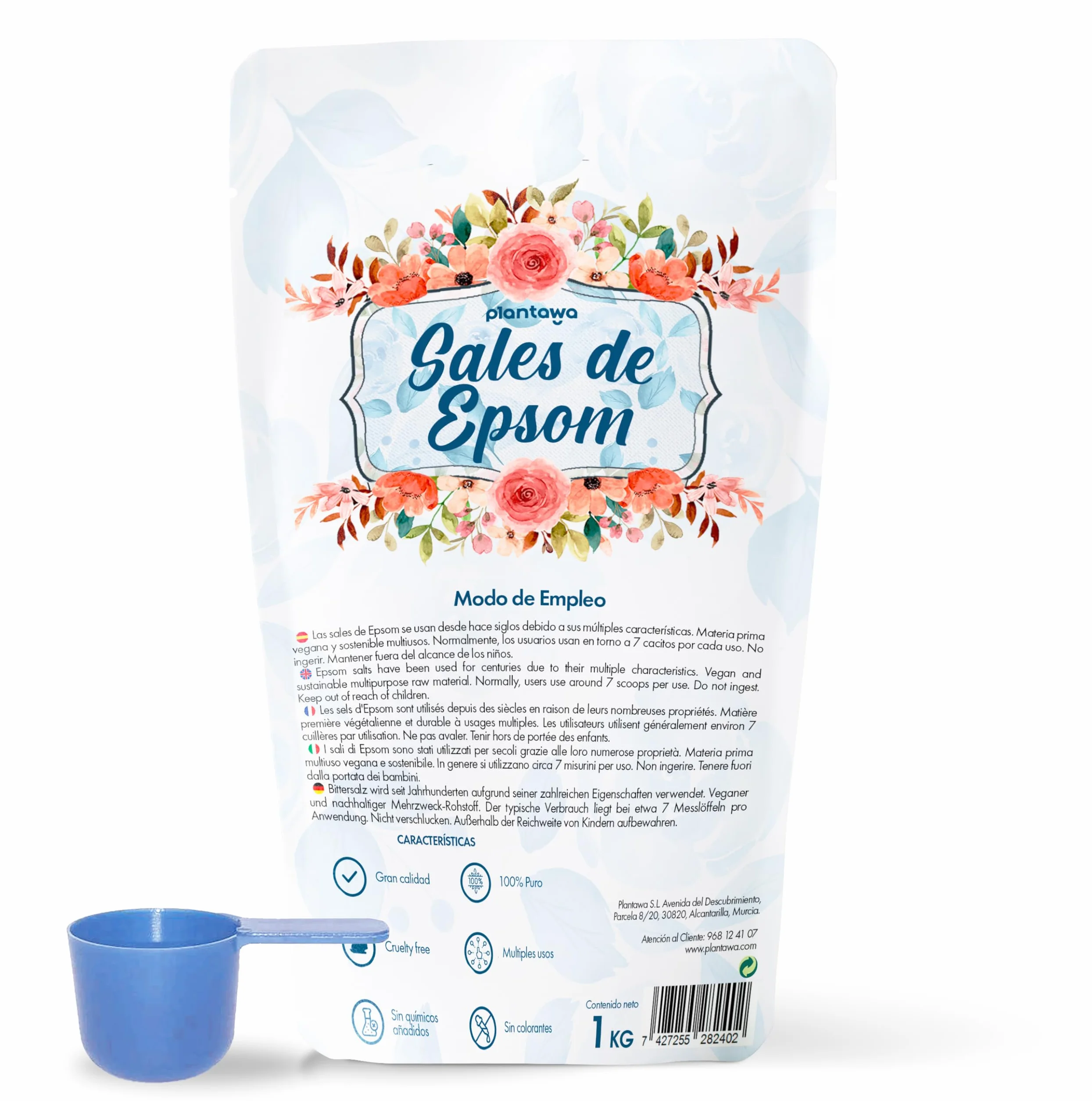 Plantawa Sales de Epsom 1KG | Sal de Baño Concentrado de Magnesio Puro | 100% Naturales para Baño Relajante