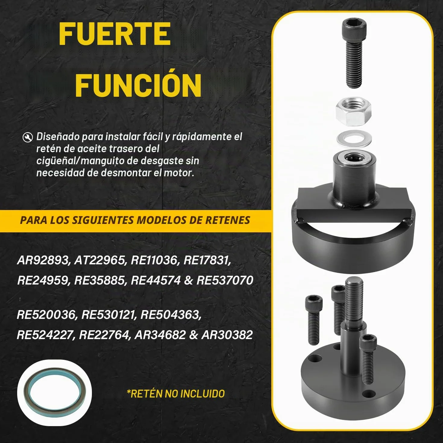 JT30040B Instalador de Retén Principal Trasero de Cigüeñal, Compatible con John Deere 4045 152 164 180 202 219 239 329 359 414 Herramienta de Instalación de Motor, Reemplazo para JT30040, KCD10002A