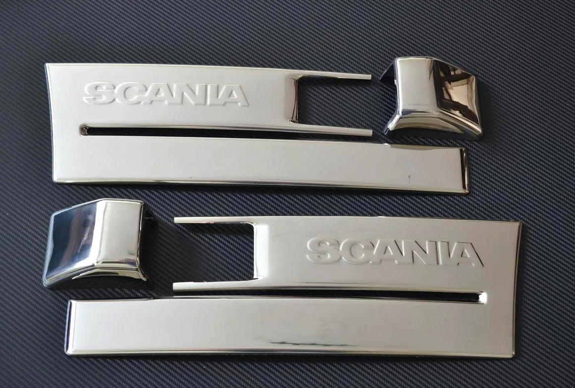 4 embellecedores para peldaños de acero inoxidable y para luces intermitentes laterales, para Scania