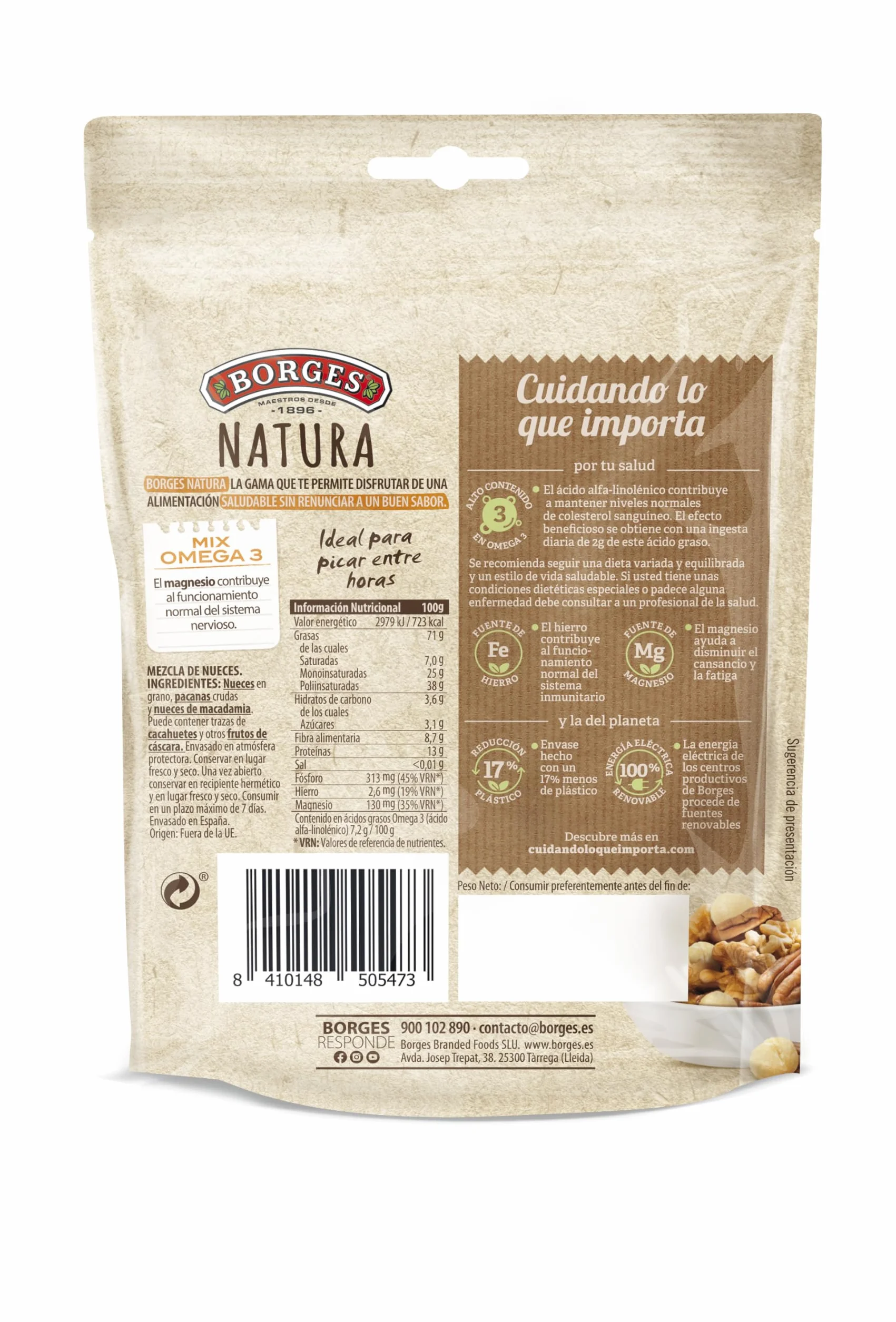 Borges Cocktail de Nueces Crudas Omega 3 Natura 100g