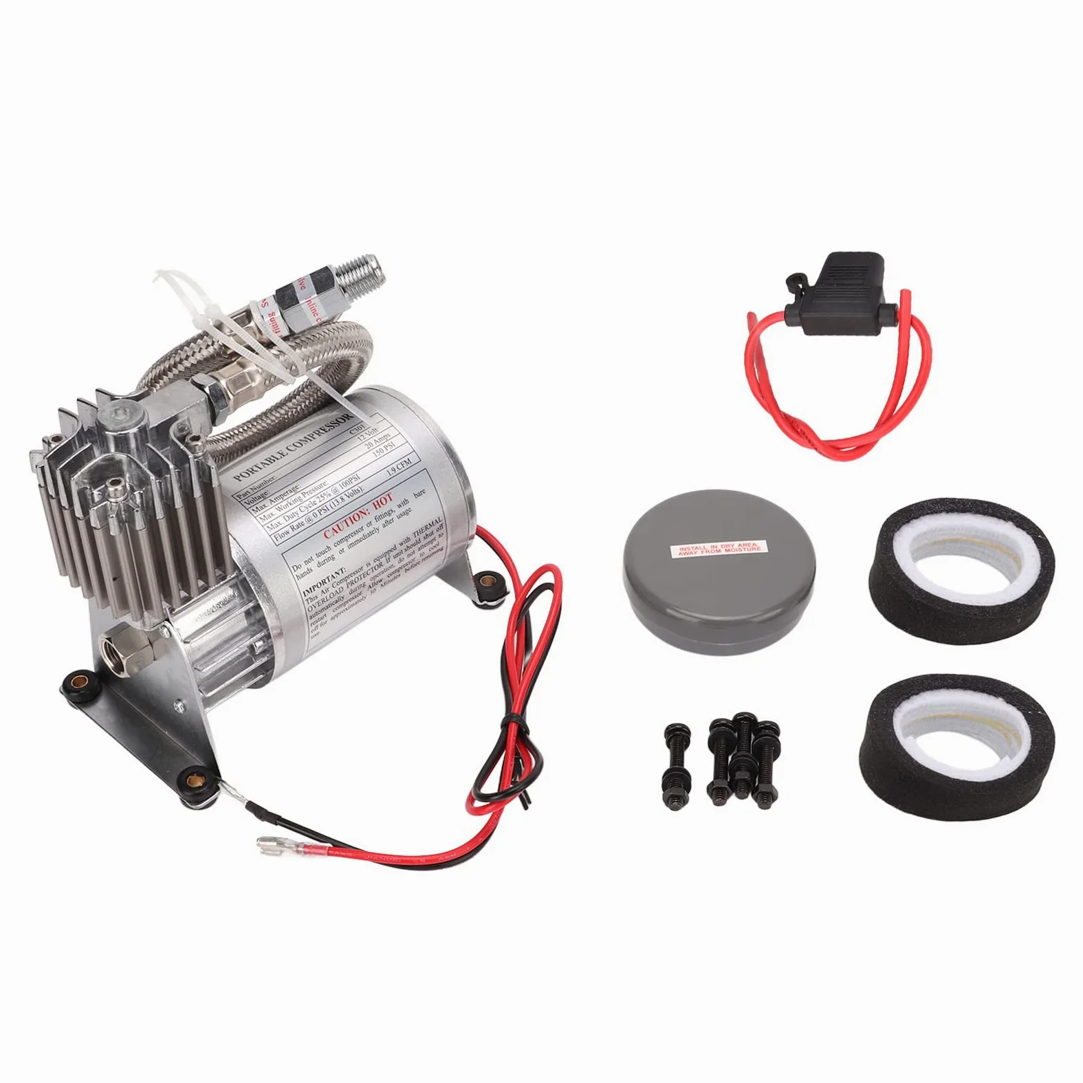 Tbest Compresor de Aire Universal, Compresor de Aire de Servicio Pesado 20a 150 PSI Metal Universal para Vehículos de 12V Yates Barcos NPT1/4