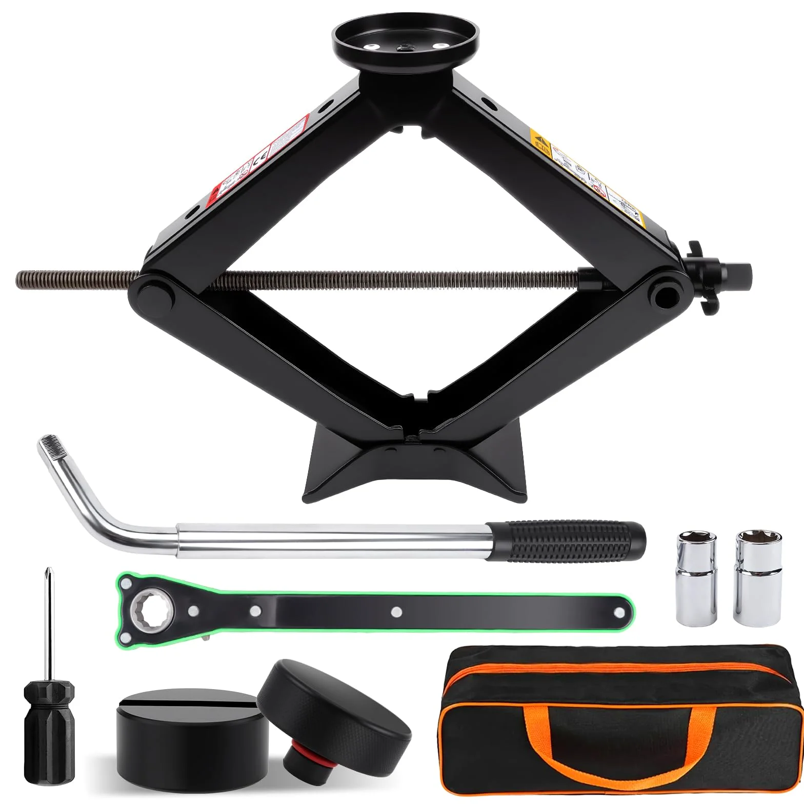 KAOLALI Gato de Tijera 3T/3000kg, Kit de Gato Coche Portátil con Bloque De Goma Llave de Tuercas de Rueda, Kit de Emergencia Universal para Automóvil SUV MPV Tesla Model 3/Y/S/X
