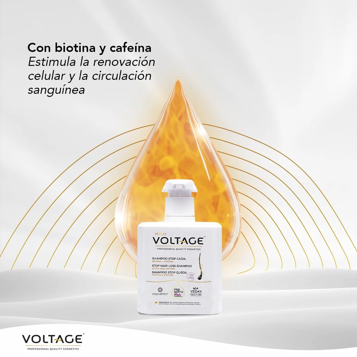 Voltage Cosmetics Champú Anticaída 500 ml con Biotina y Cafeína