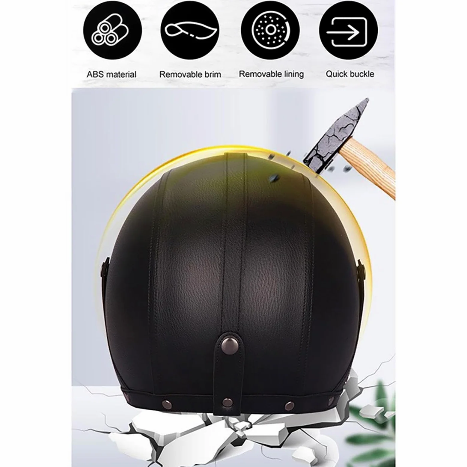Antiguo 3/4 Casco Abierto, Adulto Hombres Mujer Retro Harley Motocicleta Medio Casco, Cuero PU Chocar Cascos con Mirada Sorprendida, para Scooter Ciclomotor Monopatín Helicóptero