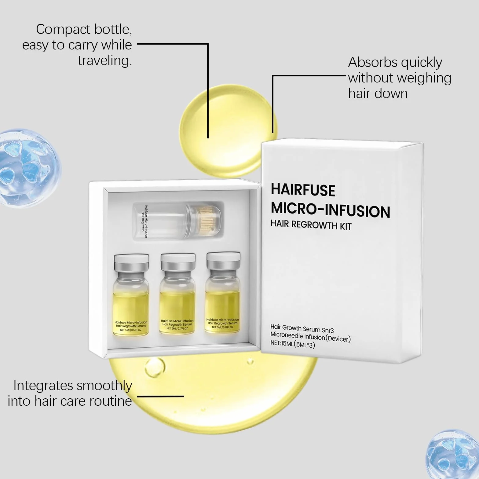 Sistema de Crecimiento del Cabello, Micro-Infusion Hair Regrowth Kit, Tecnología de Microinfusión Indolora