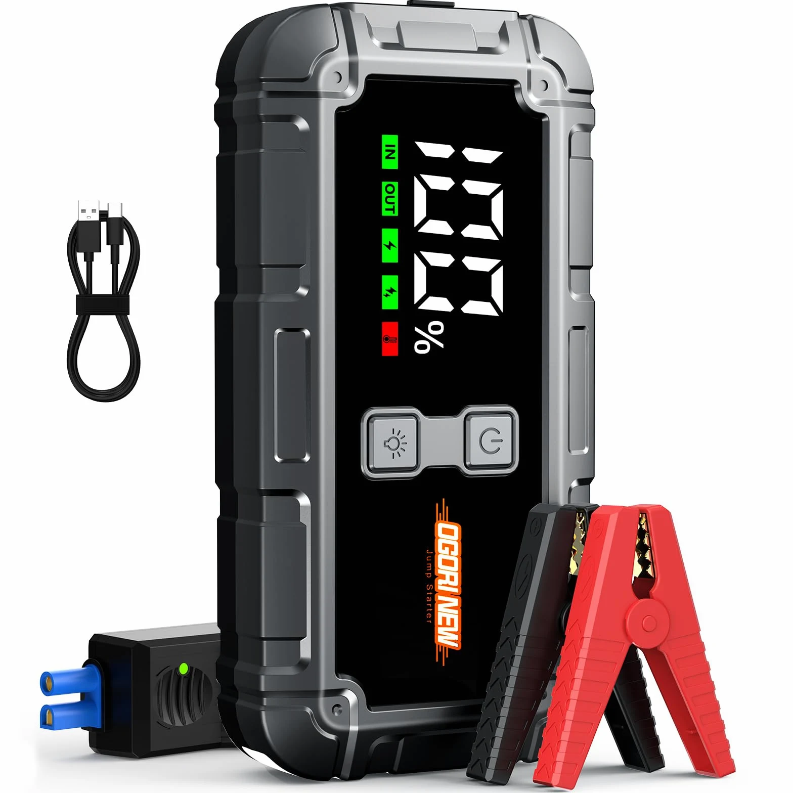 Arrancador de Coche, 7000A Arrancador de Baterias de Coche,12V Arrancador de Coches Portatil para 10L Gas o 8L Diesel,Jump Starter con Pantalla LCD y Linterna LED de 3 Modos