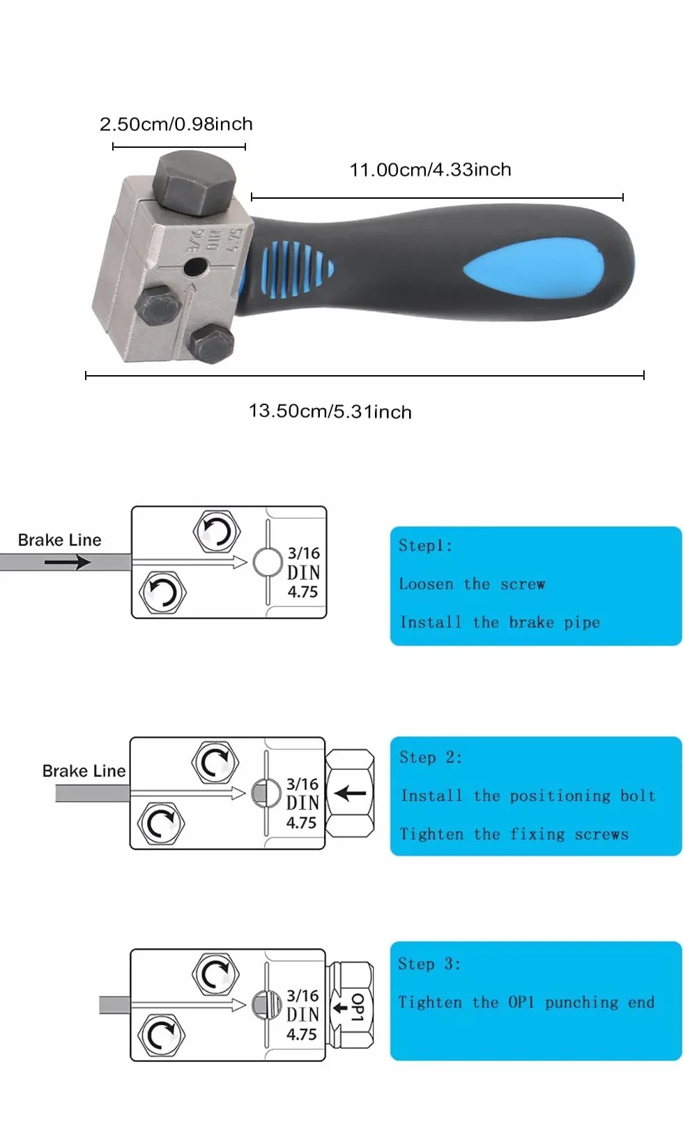 Juego de 6 Piezas,herramient abocardar Tubos Freno,Herramienta Abocardar Tubos Freno,Herramienta de abocardado Doble,Cable de Freno para Rebordear,Aplicable al Sistema de Frenos de automóviles