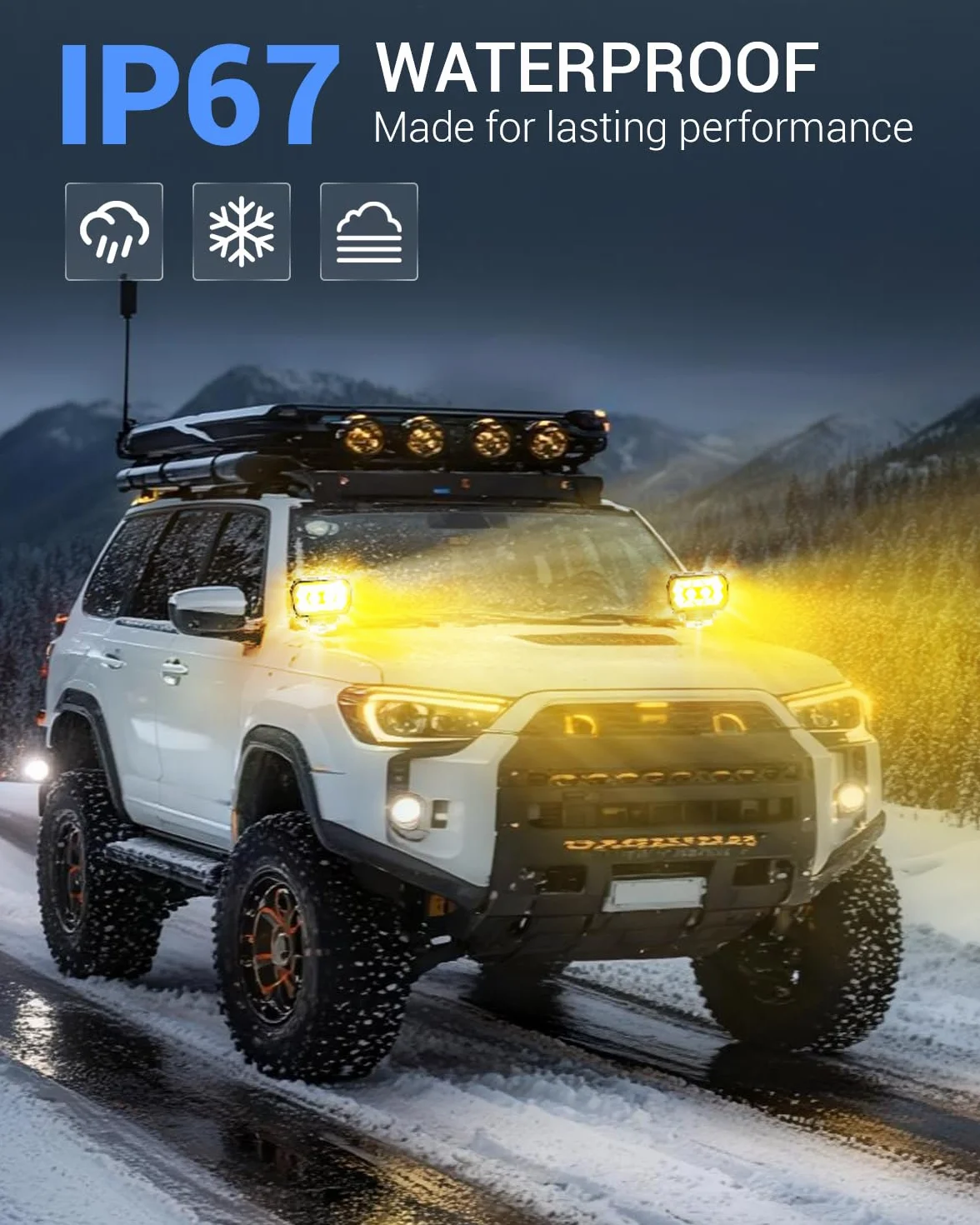 SUPAREE Faros LED Tractor Foco LED Amarillo 12V Foco de Trabajo 12V Tractor Luces 6000K Blancas y 3000K Amarillas 8-90V IP67 Impermeable per Off-Road Camión SUV UTV ATV 4pcs
