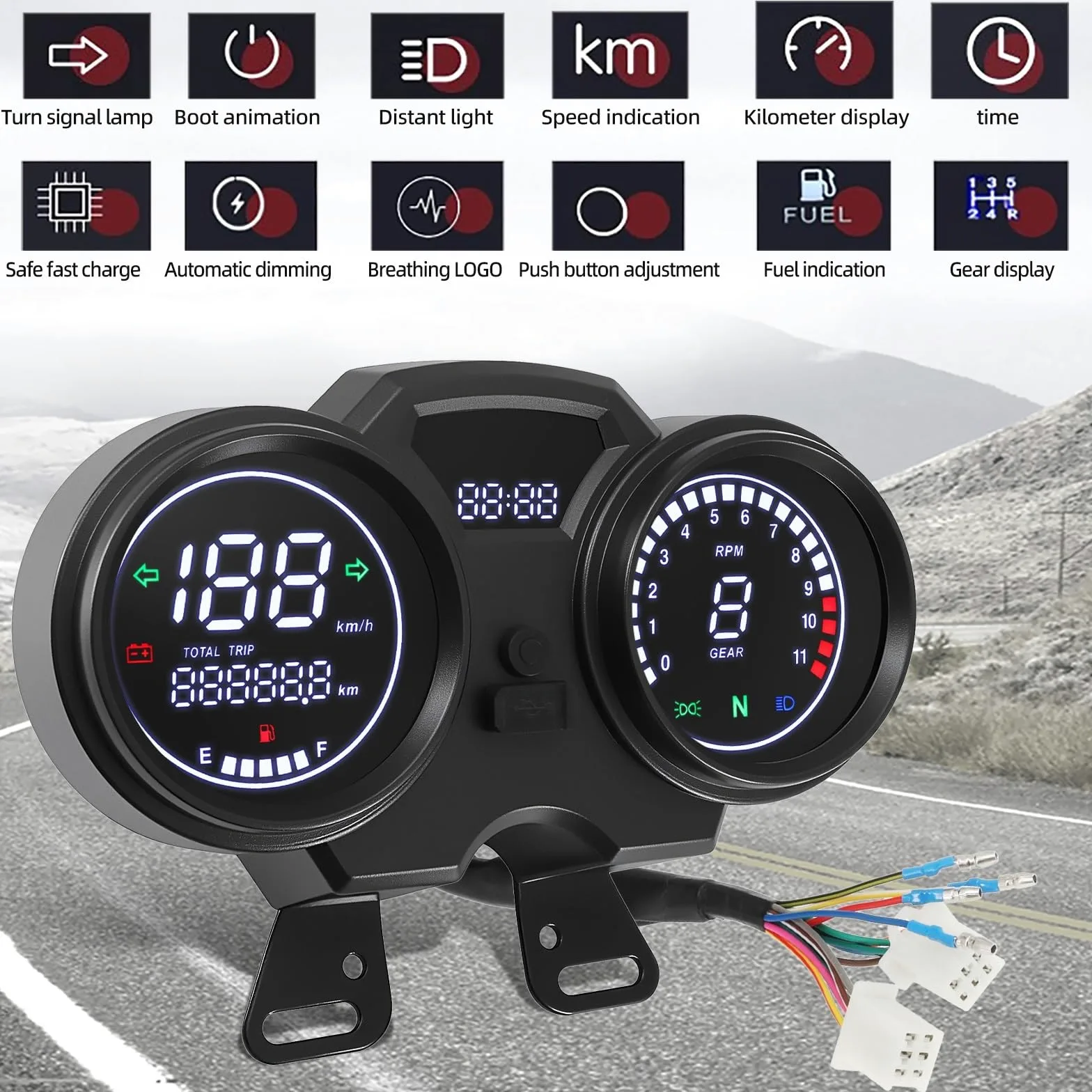 odómetro Tablero Digital Universal para motocicleta, odómetro LCD, velocímetro, instrumento, tablero, contador de horas, tacómetro con engranaje
