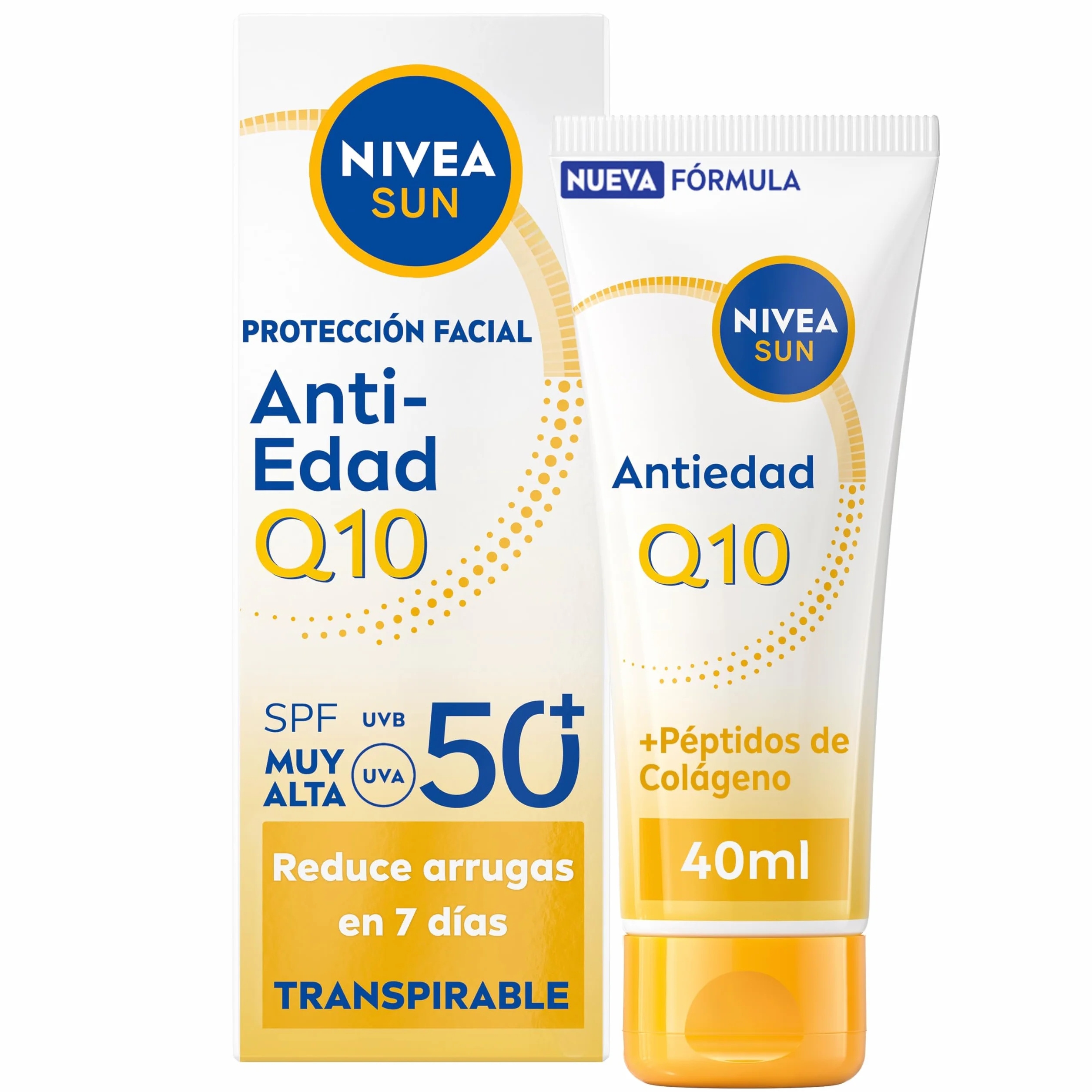 NIVEA SUN Q10 Protección Solar Facial Antiedad SPF50+ 40 ml Piel Madura