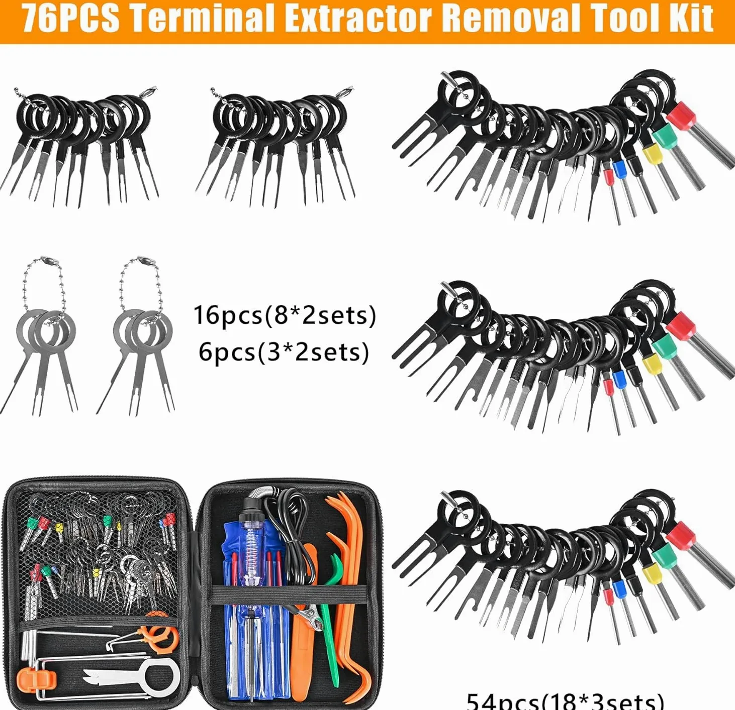 Kit de Herramientas de extracción de terminales, 96 Piezas, Herramienta de extracción de Pines de Conector eléctrico, Juego de Herramientas de extracción de Pines, Herramienta de liberación de