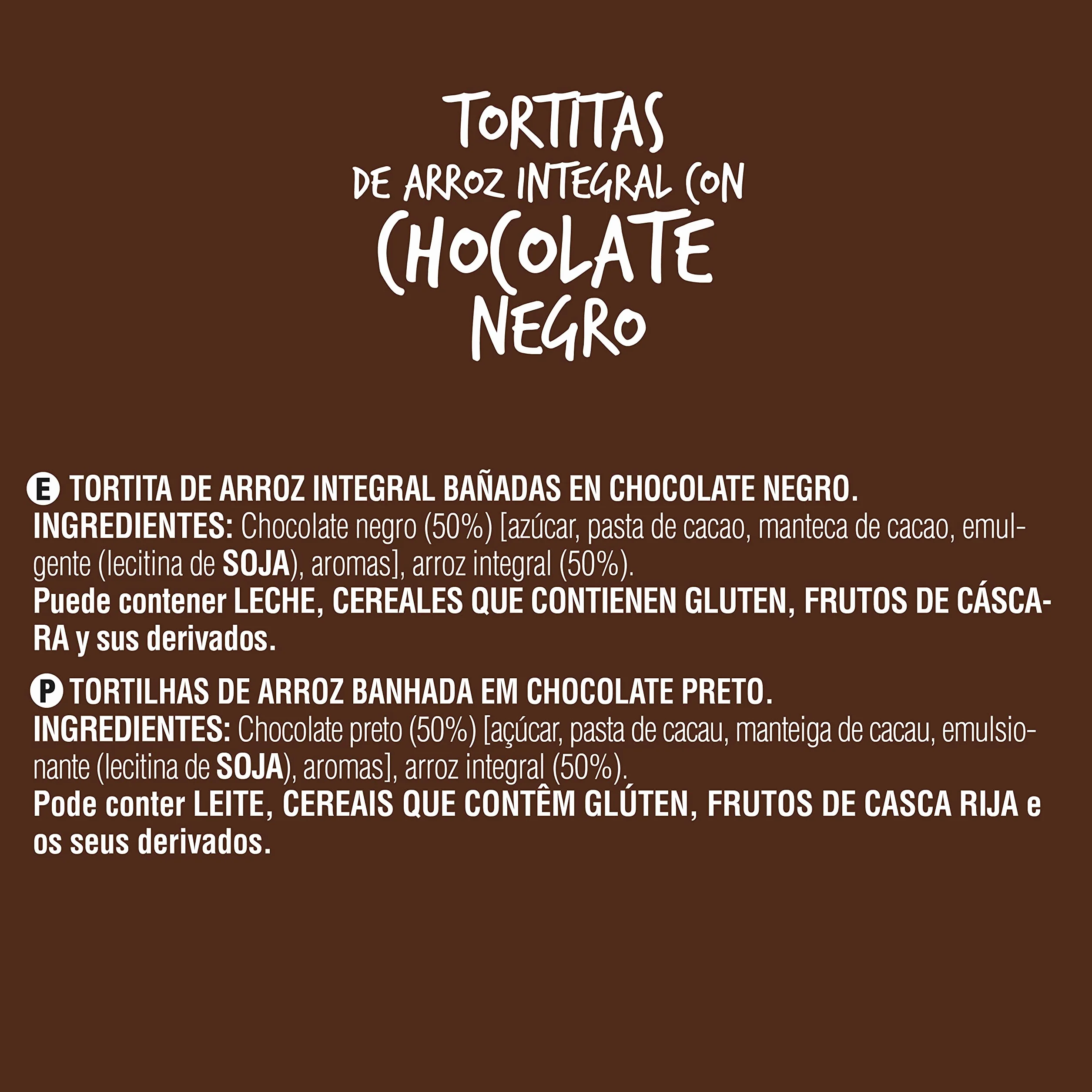 Tortita de arroz integral con chocolate negro Bicentury 14 unidades