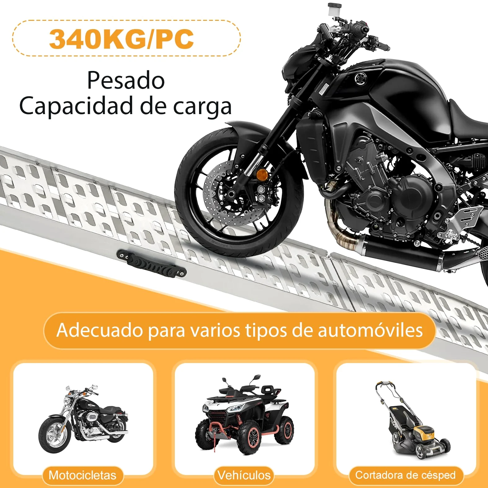 gardhom Rampas de Carga Plegable Duradero Aluminio Rampa Moto 180x28x4.5cm 340kg Rampas para Coches, Bicicletas, Remolques, Cortadoras de Césped, Cillas de Ruedas