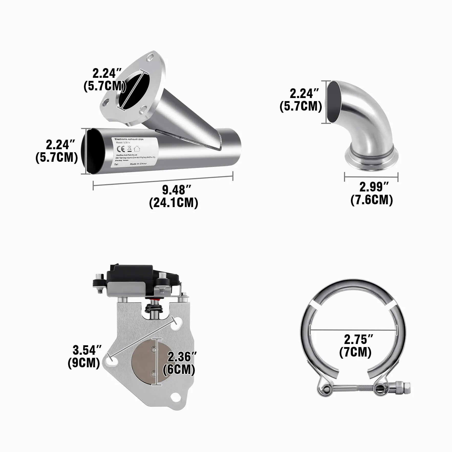 2.25" 57mm acero inoxidable sistema de interruptor de válvula de escape | eléctrico Kit