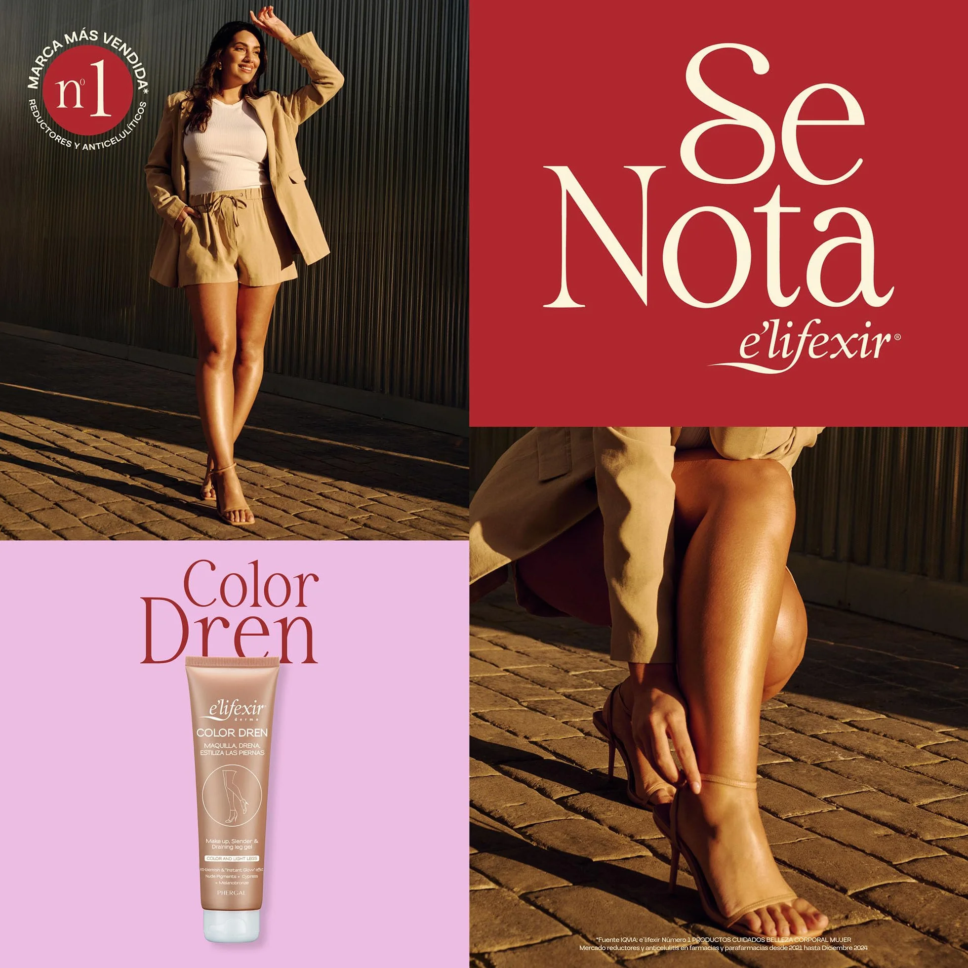 Elifexir Color Dren Maquillaje para Piernas Crema Bronceado Efecto Medias Invisibles 150ml