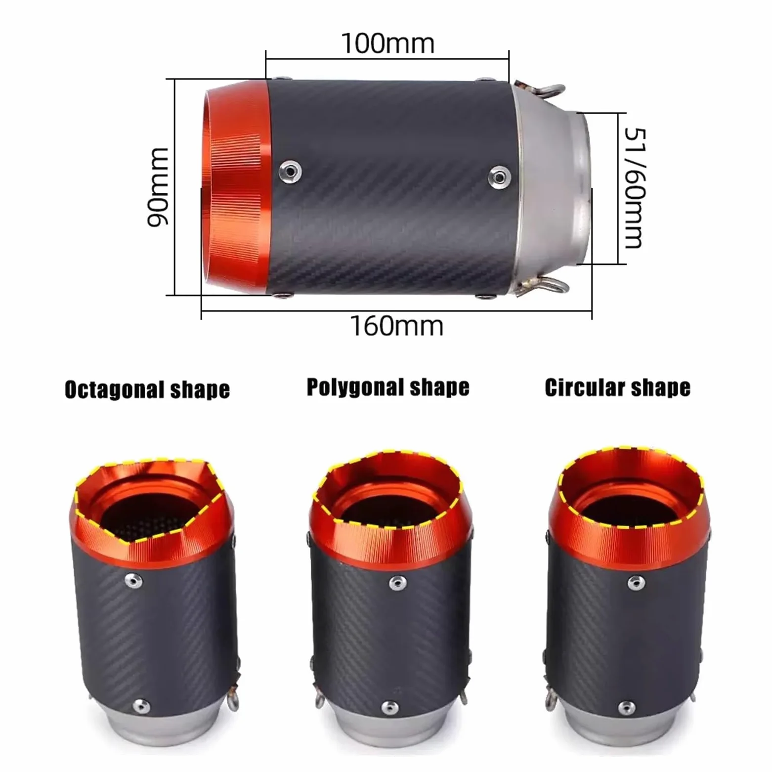 silencioso escape moto Para CB300R Para MT07 Para Z1000 Para Ninja400 | Tubo de escape de escape 51 mm/60 mm Universal A Silenciador escape de fibra de carbono de carreras(B2)