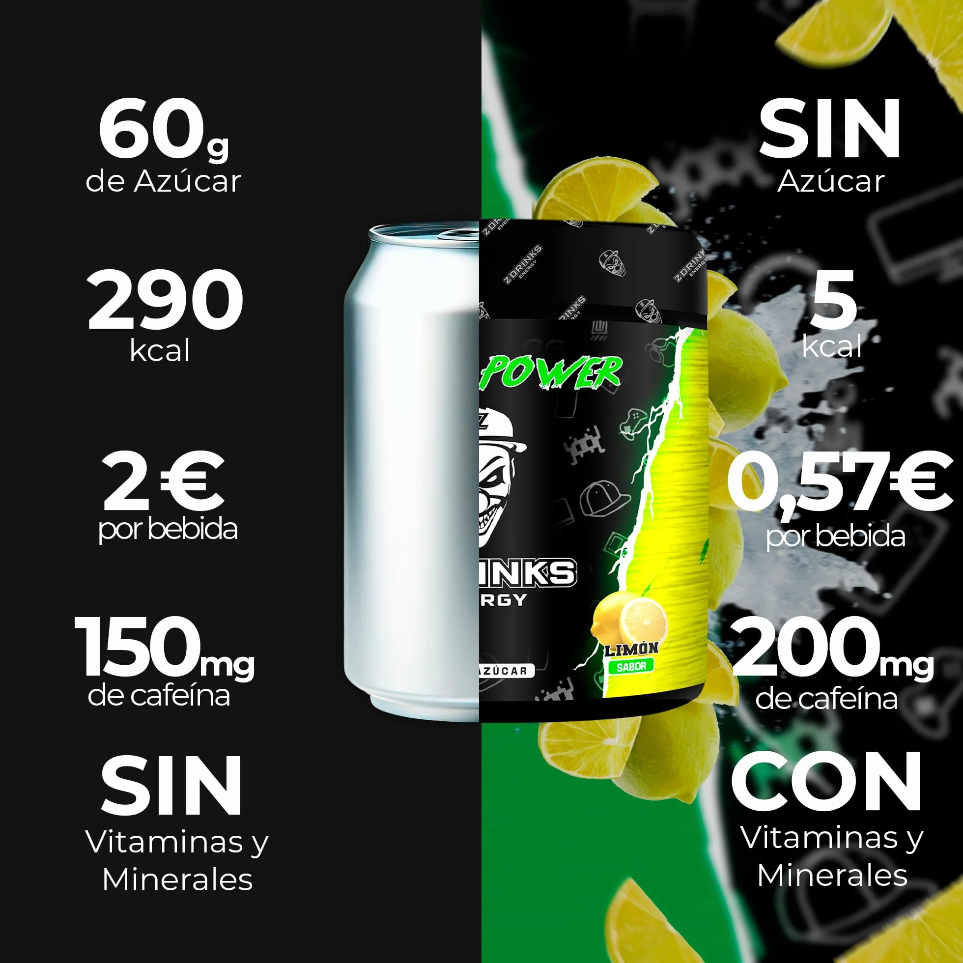 Z Drinks Energy Bebida Energética en Polvo 70 Servicios Sin Azúcar con Cafeína Minerales y Vitaminas Sabor Limón