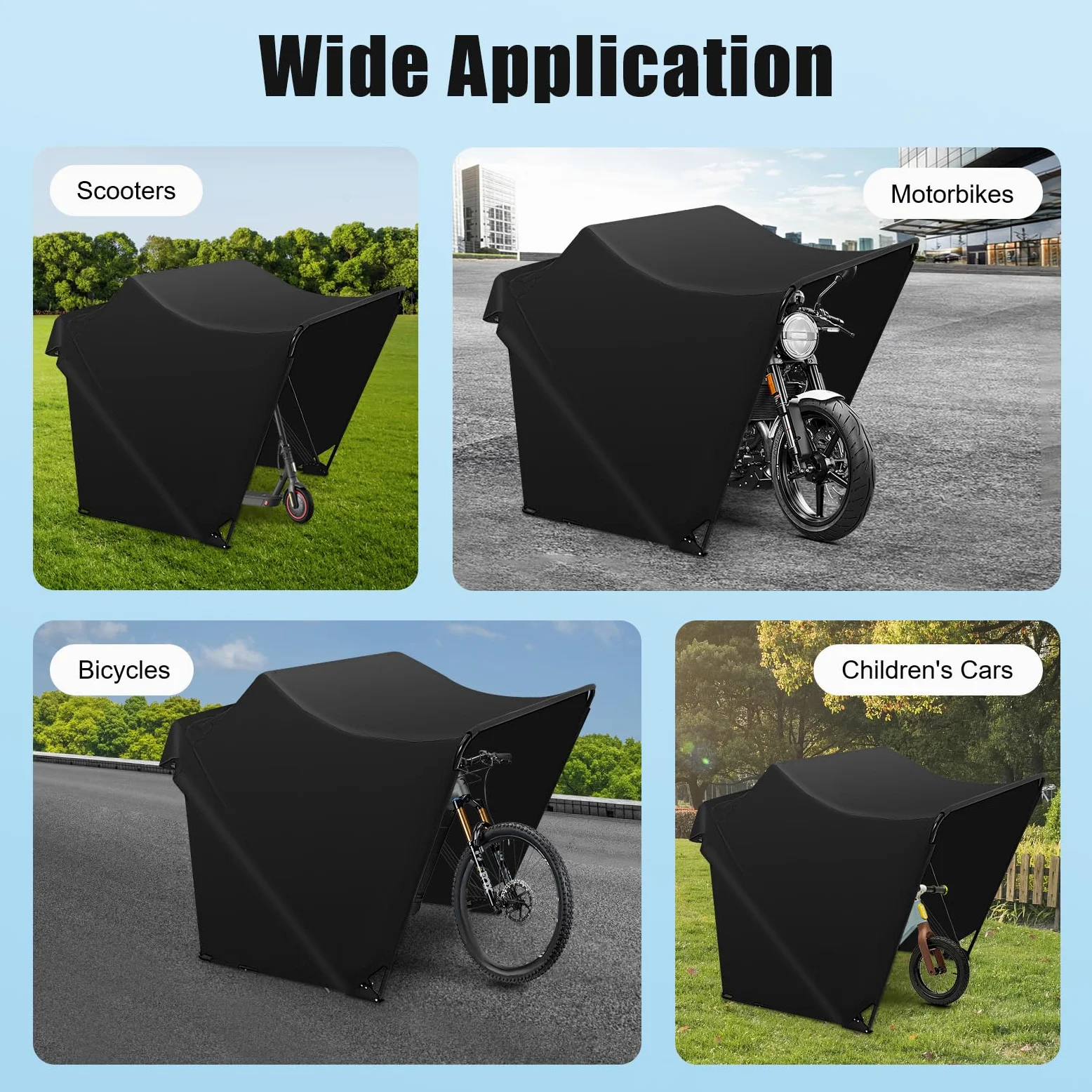 Tienda de campaña para motocicleta, garaje, 270 x 105 x 155 cm, impermeable, de tela Oxford con marco de acero estable, cubierta para moto exterior, resistente a la intemperie, para scooter y