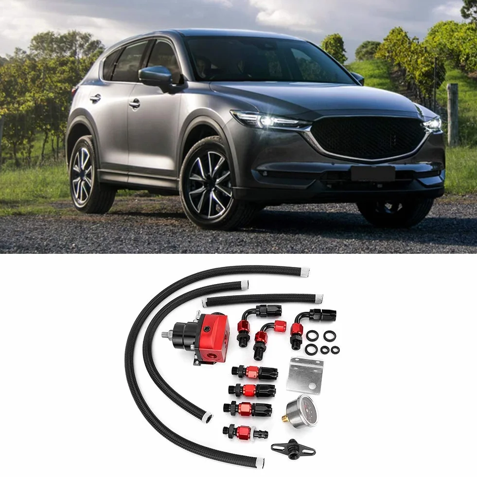 Regulador Presion Gasolina, Regulador de combustible Qiilu, kit regulador de presión de combustible de coche ajustable universal de acero inoxidable 304 con manómetro 100PSI(Negro + rojo)