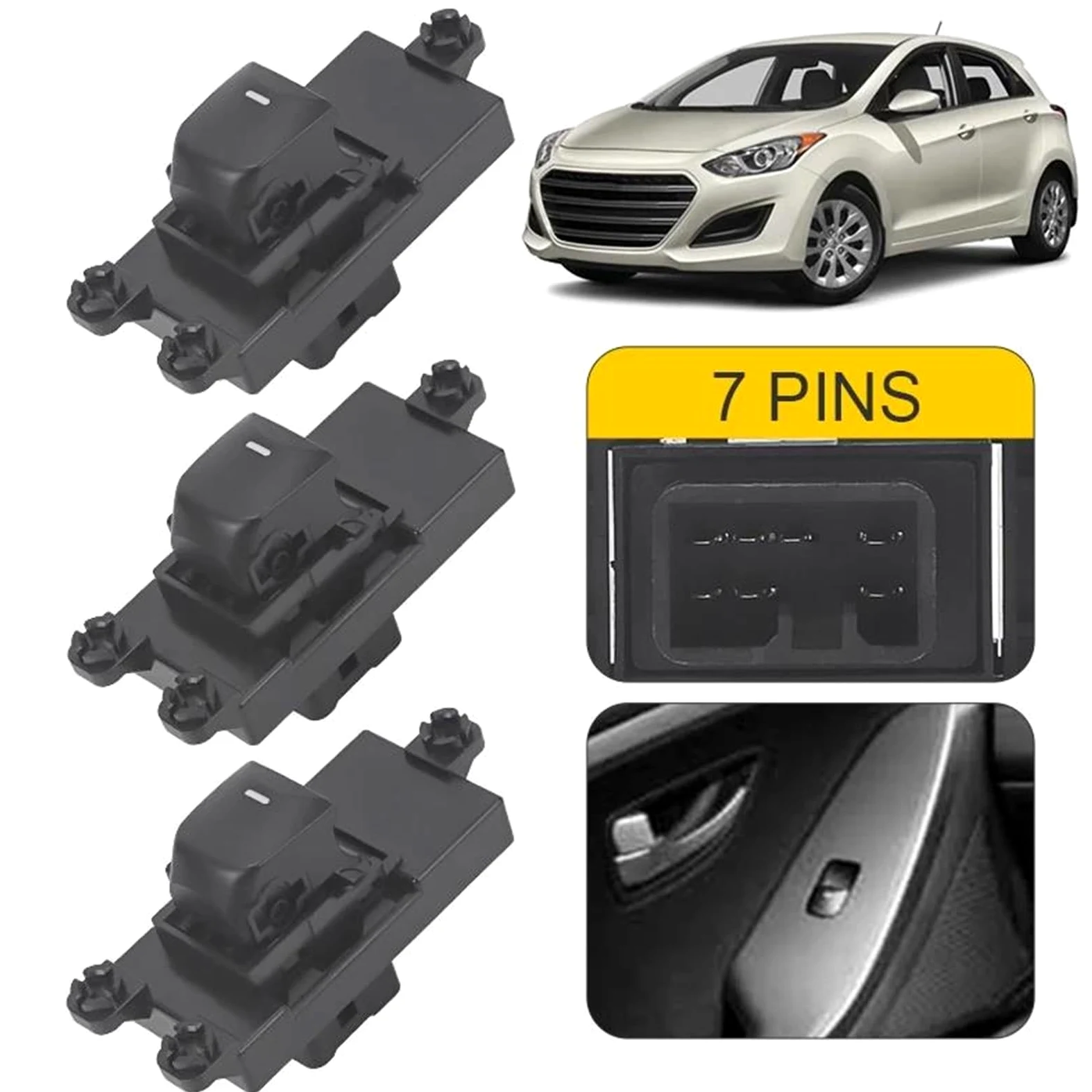 Genérico Interruptor Encendido Ventanilla Única LHD RHD para Hyundai para I30 2012-2016 Pieza Reemplazo Botón Delantero Izquierdo Derecho Botonera Ventana | 3pcs