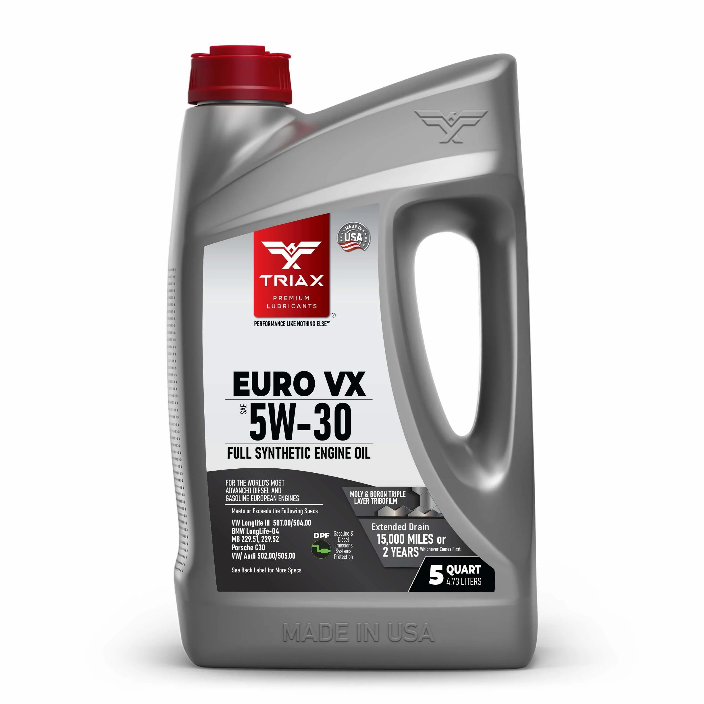 Triax Euro Ultra VX 5W-30 Aceite totalmente sintético, con base de PAO/ésteres, Compatible con VW 507.00/504.00, VW Audi 502.00, 505.01, BMW LL-04, C30, ACEA C3, Mercedes 229.51, 229.5, 229.31
