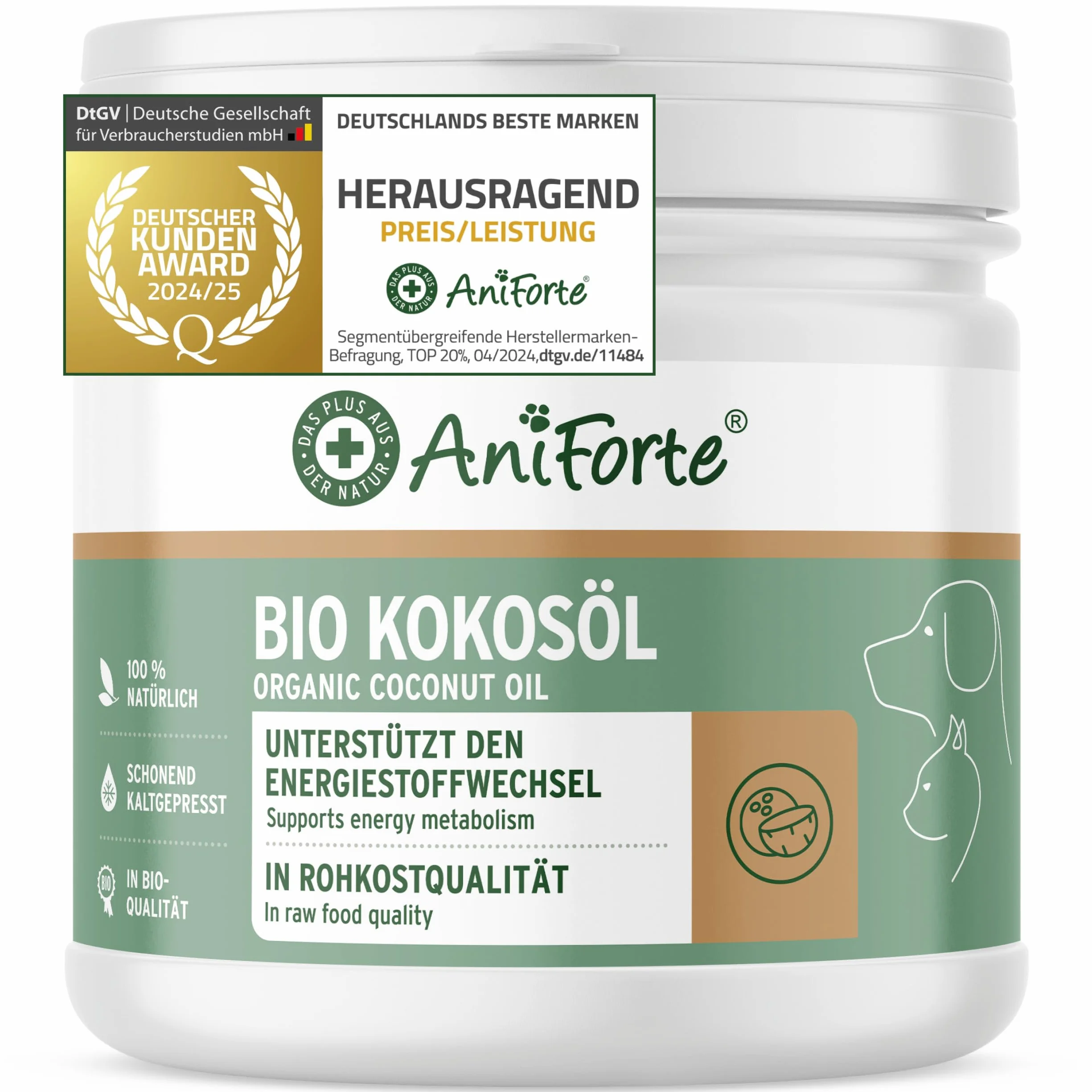 AniForte Aceite de coco orgánico para perros y gatos 400 ml