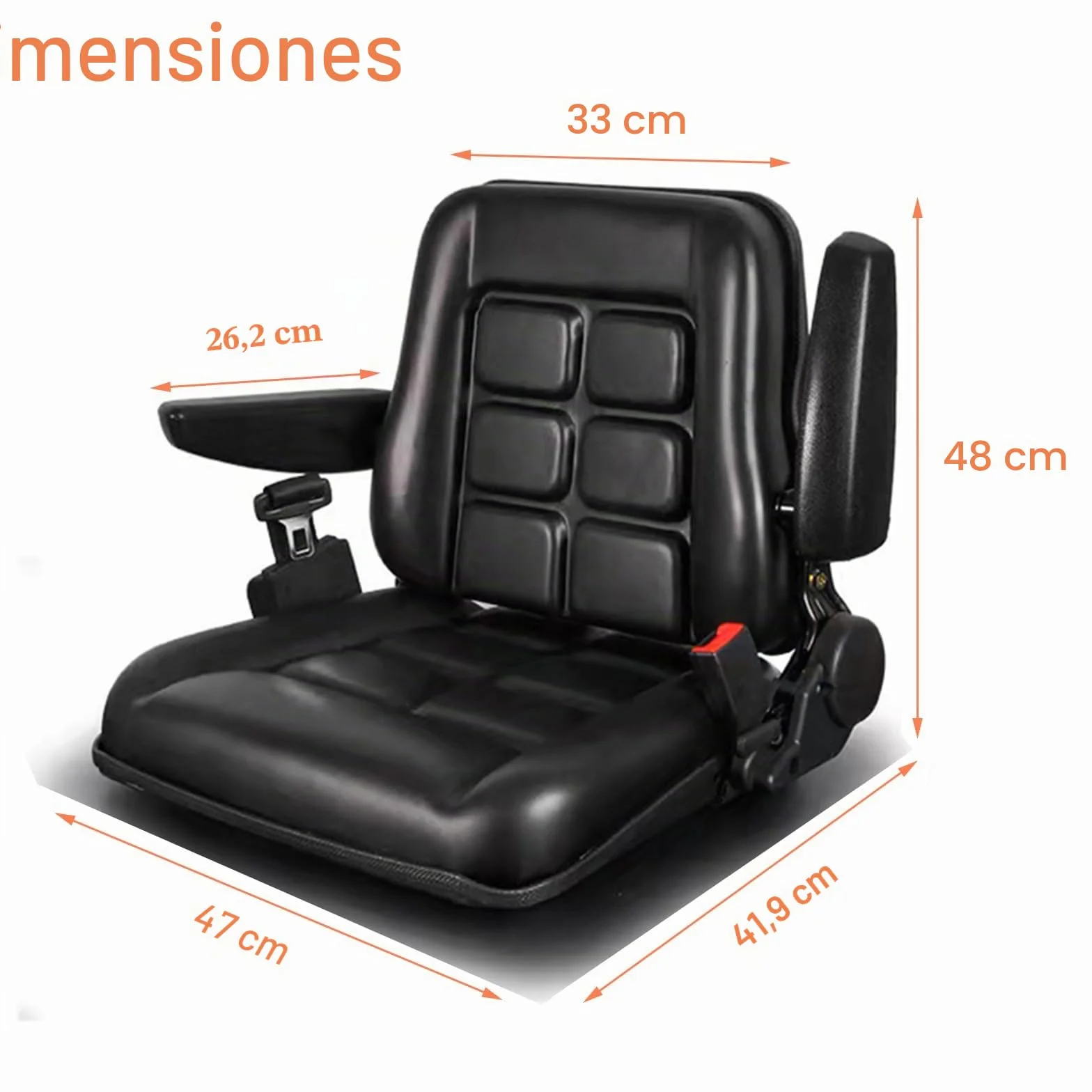 Asiento universal ajustable para carretilla elevadora con cinturón de seguridad y reposabrazos, respaldo y riel deslizante, asiento impermeable de PVC, para tractor
