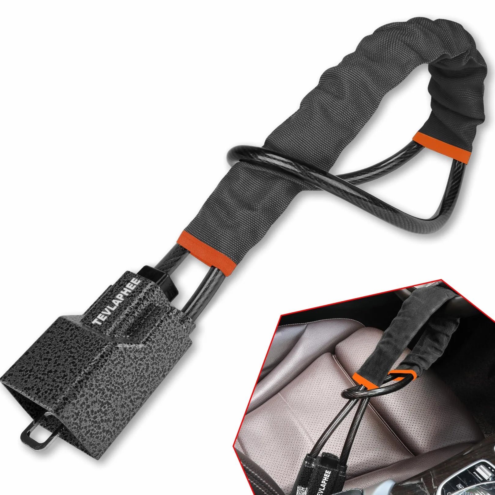 Tevlaphee Antirrobo Coche, Barra Antirrobo Coche, Cabeza Metálica, Cerradura Auto Alta Visibilidad, Robusto, Servicio Pesado, Ajuste Universal, 3 Llaves(Negro)