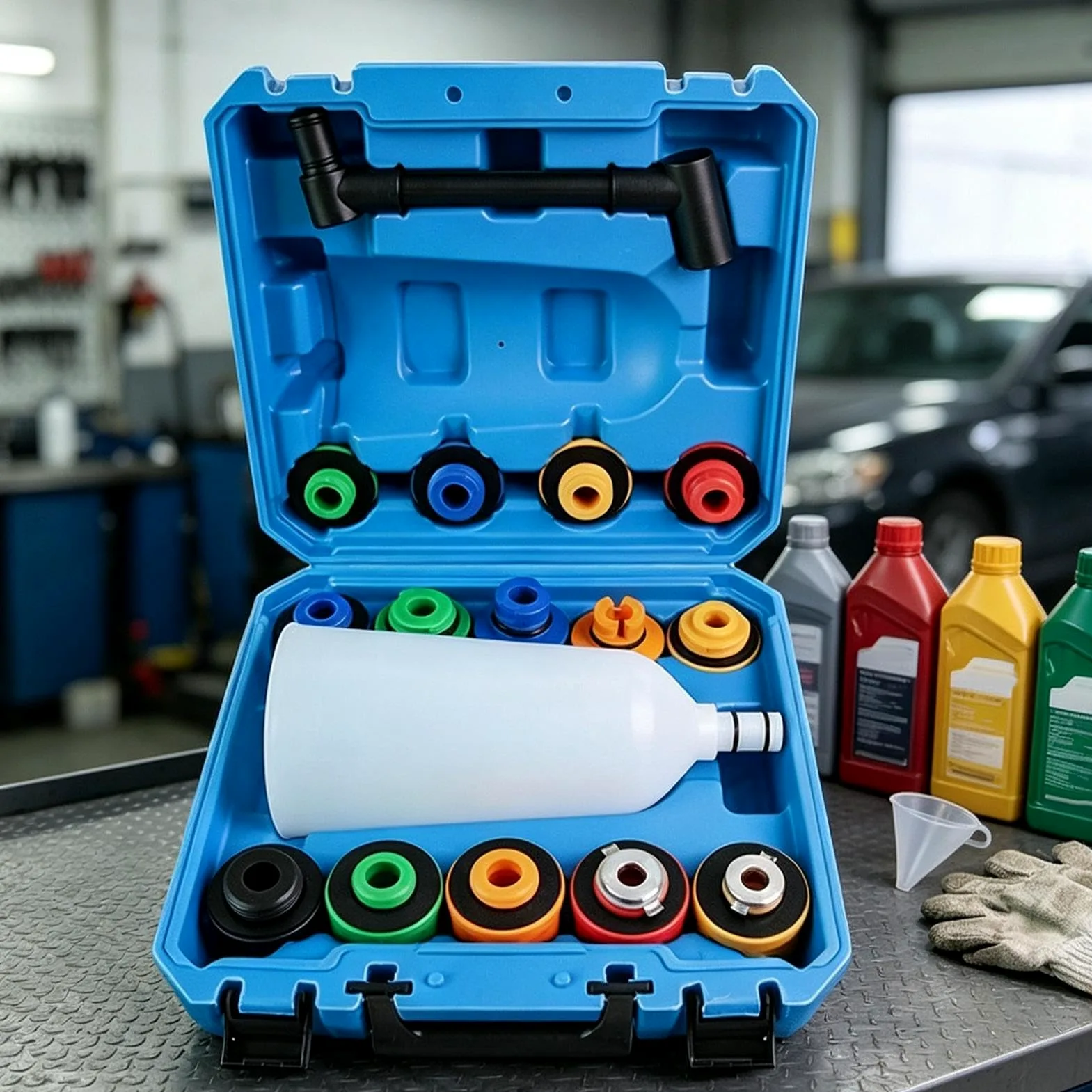 Embudo Para Aceite Del Motor 16 Piezas Llenador Universal Portátil Flexible | Kit de embudo de purga de refrigerante para coches, camiones, autocaravanas, lavado y reparación