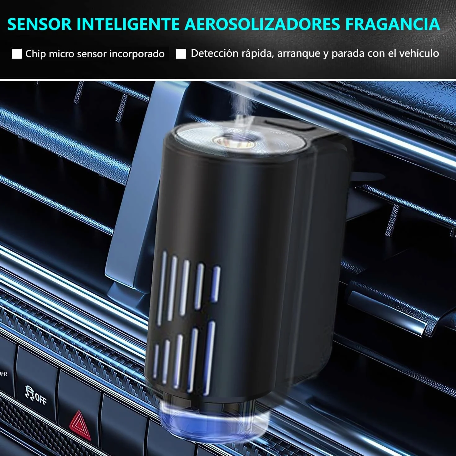 AI Eléctrico Ambientador Coche con 6 perfumes, Nebulizador Ultrasónico, 3 Modos Inteligentes, Encendido/Apagado Automático, Batería Incorporada, Perfume Francés Natural,Fragancia Hasta 12 Meses CFK-6Z