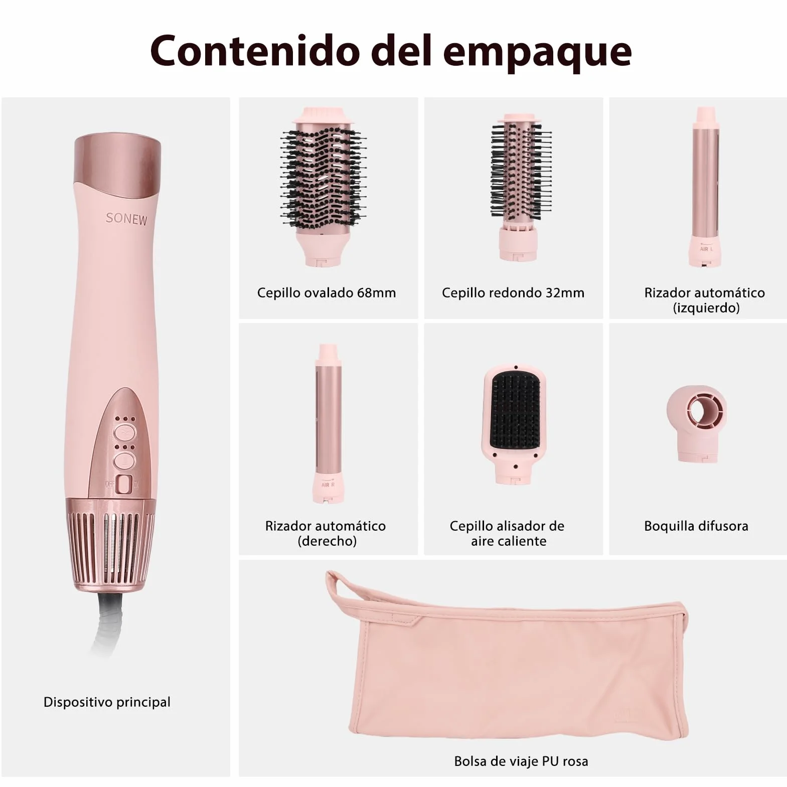 Sonew 6-en-1 Multi Hairstyler Airstyler 110000 rpm Estilizador de Pelo con Iones y Secador Rizador Automático 32 mm