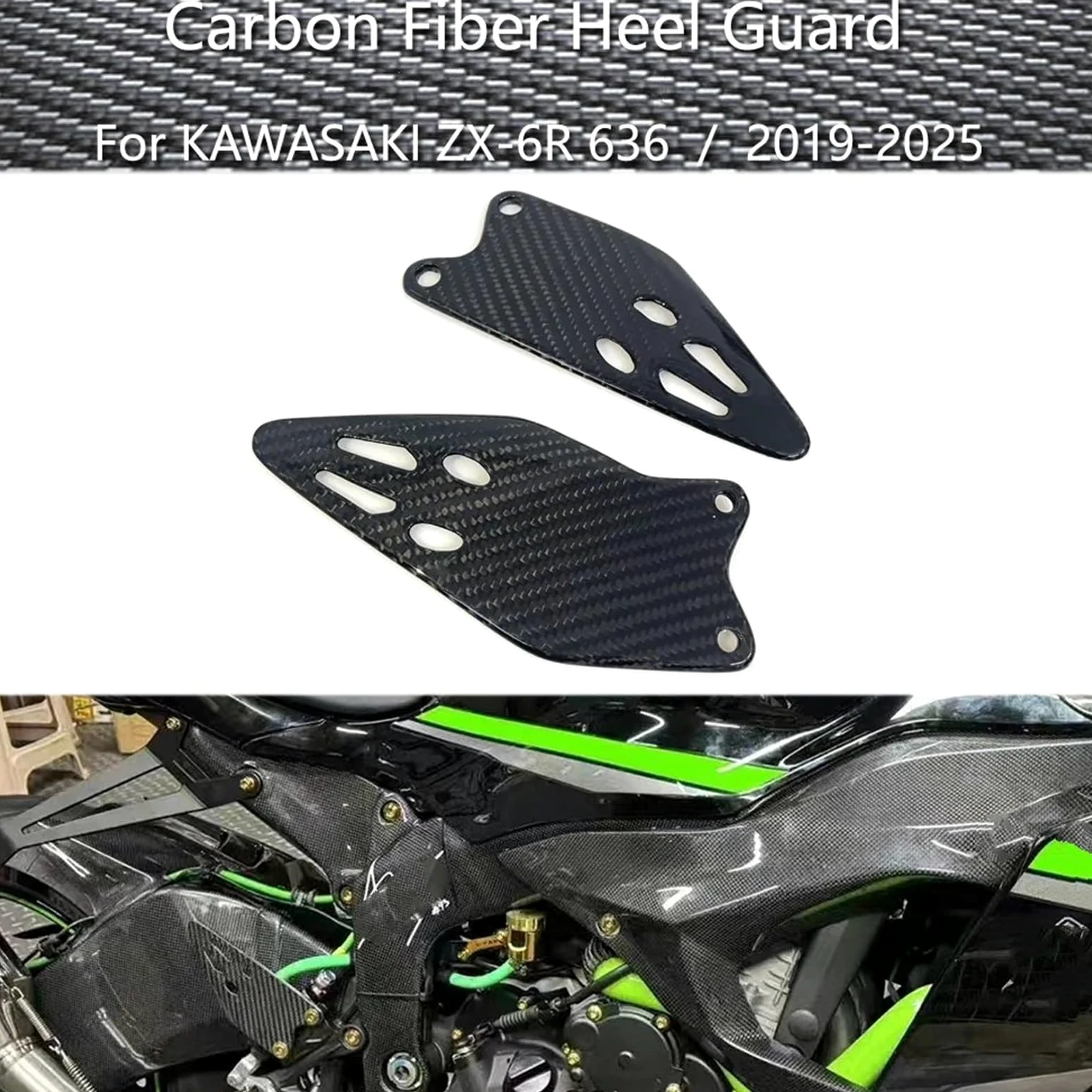 Protector de Escape Protectores de talón y reposapiés Traseros de Fibra de Carbono para Kawasaki ZX-6R 636/2019-2025 Deflectores de Calor para Escape