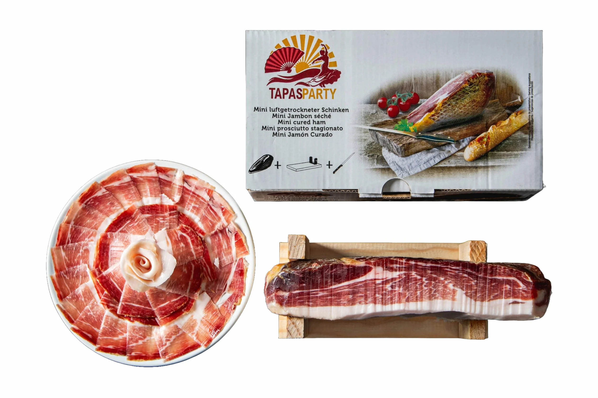 Set Gourmet Jamón Serrano 1 kg con Jamonero y Cuchillo Profesional