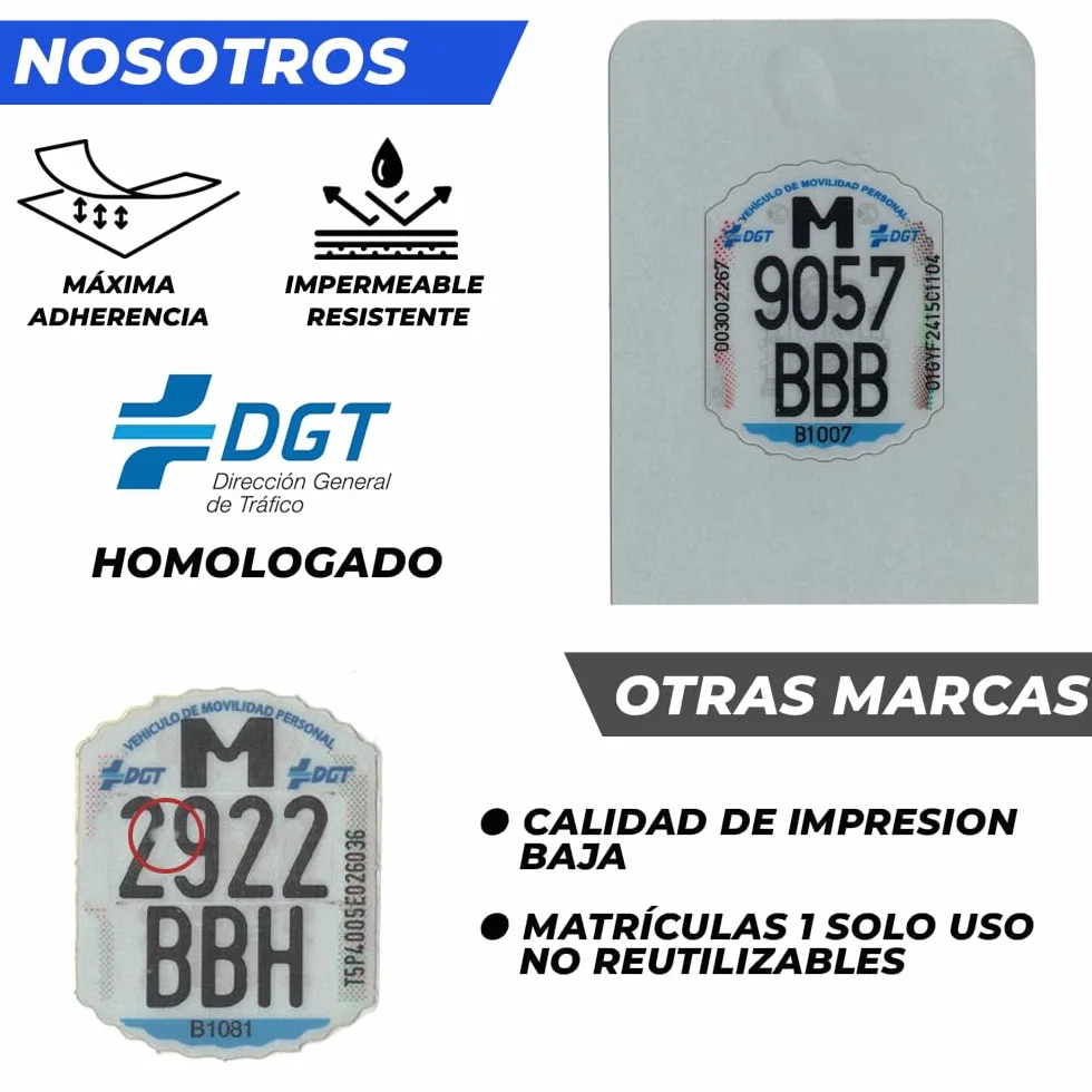 Matrícula Patinete Eléctrico VMP Adhesiva Oficial Homologada