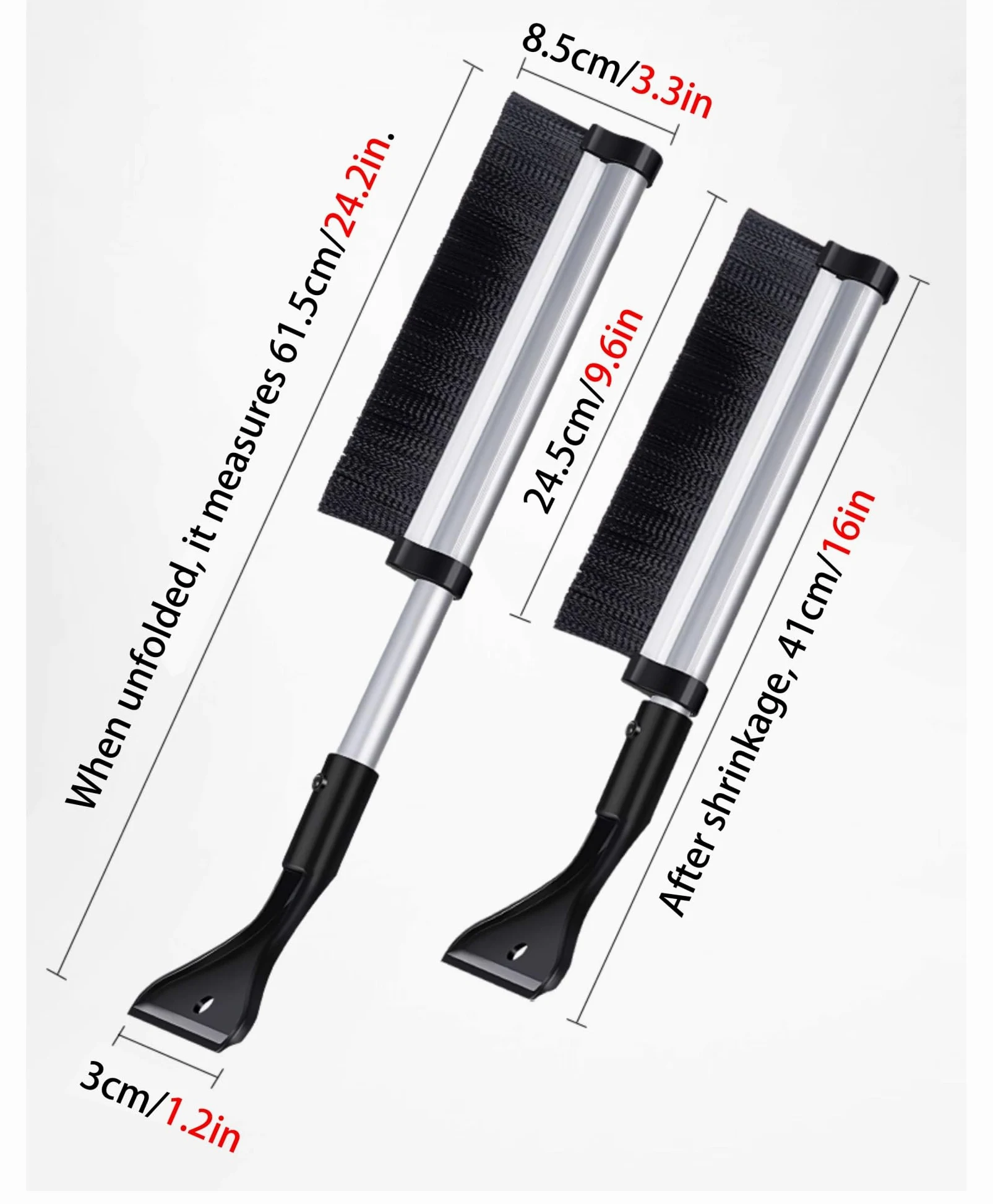 Rascador de hielo y cepillo de nieve para coche y camión, mango extensible, rascador extraíble para eliminación de hielo en invierno, equipo esencial de invierno para vehículos
