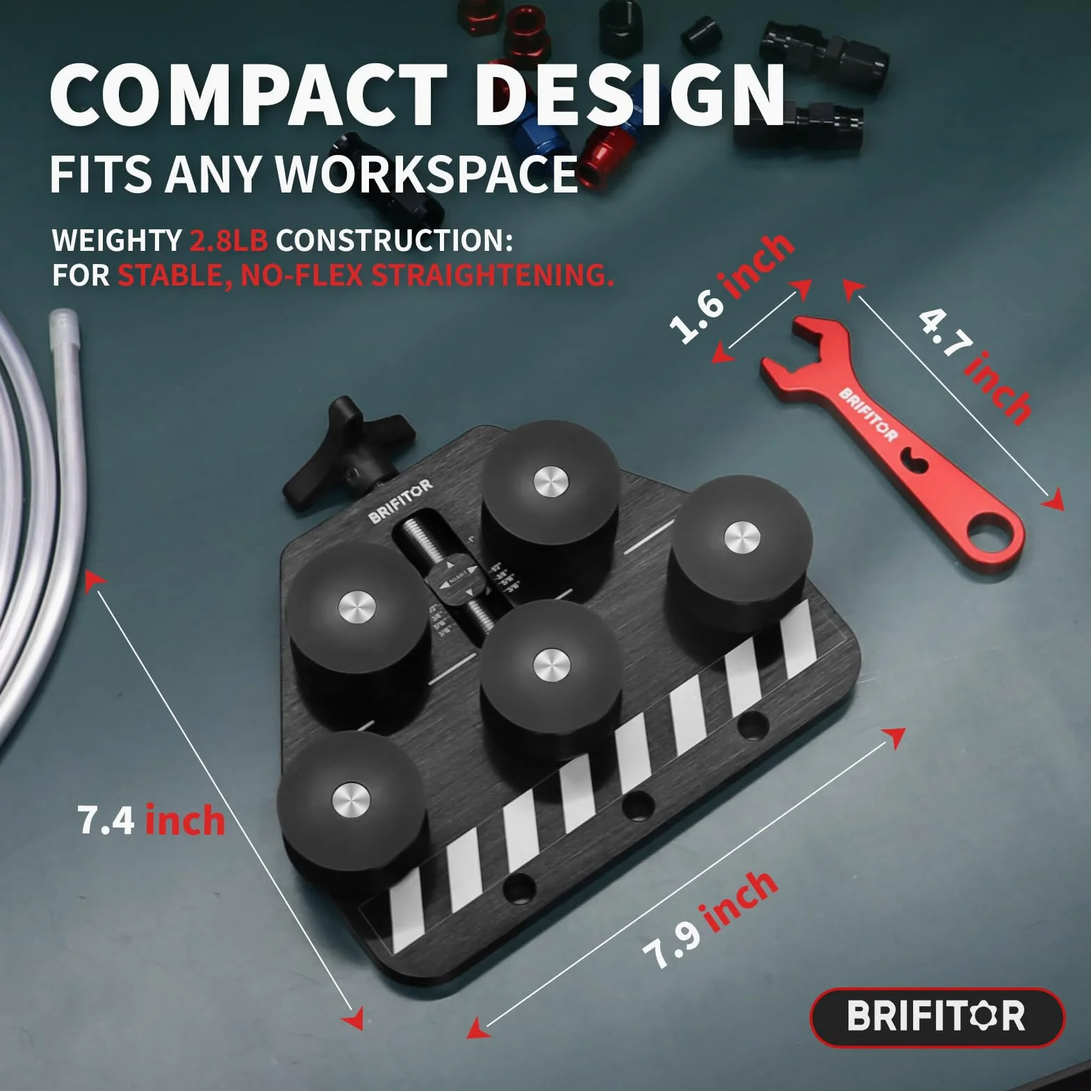 Enderezador de tubos, enderezador de línea de freno para tubos curvados o en espiral de aluminio de acero inoxidable suave de 3/16 a 1.0 pulgadas de diámetro. Con llave AN roja para proyecto