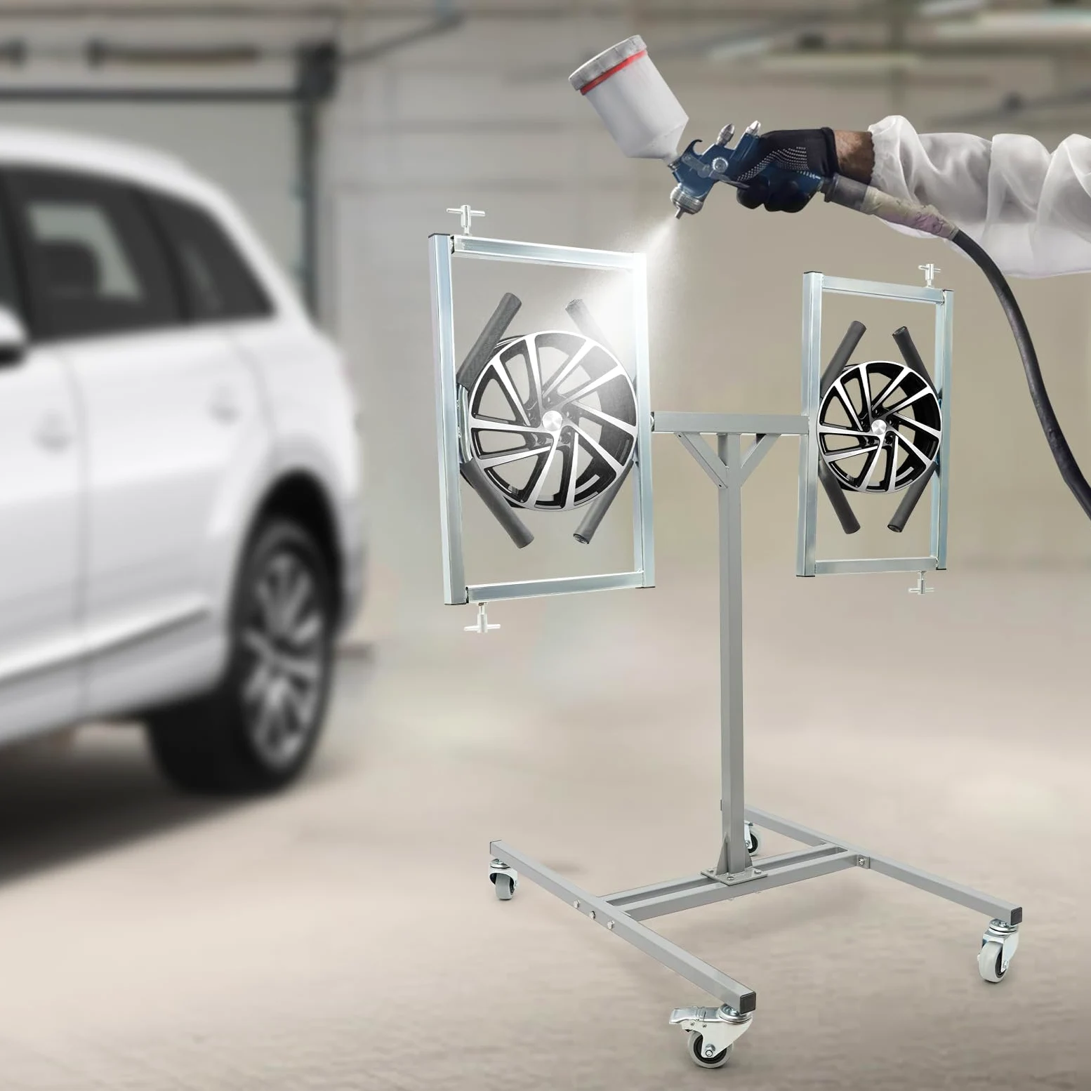 60 kg Felgenlackierständer con 360° Drehbaren Mounts con 4 ruedas, acero Autostoßstange Lackierständer para 2 llantas