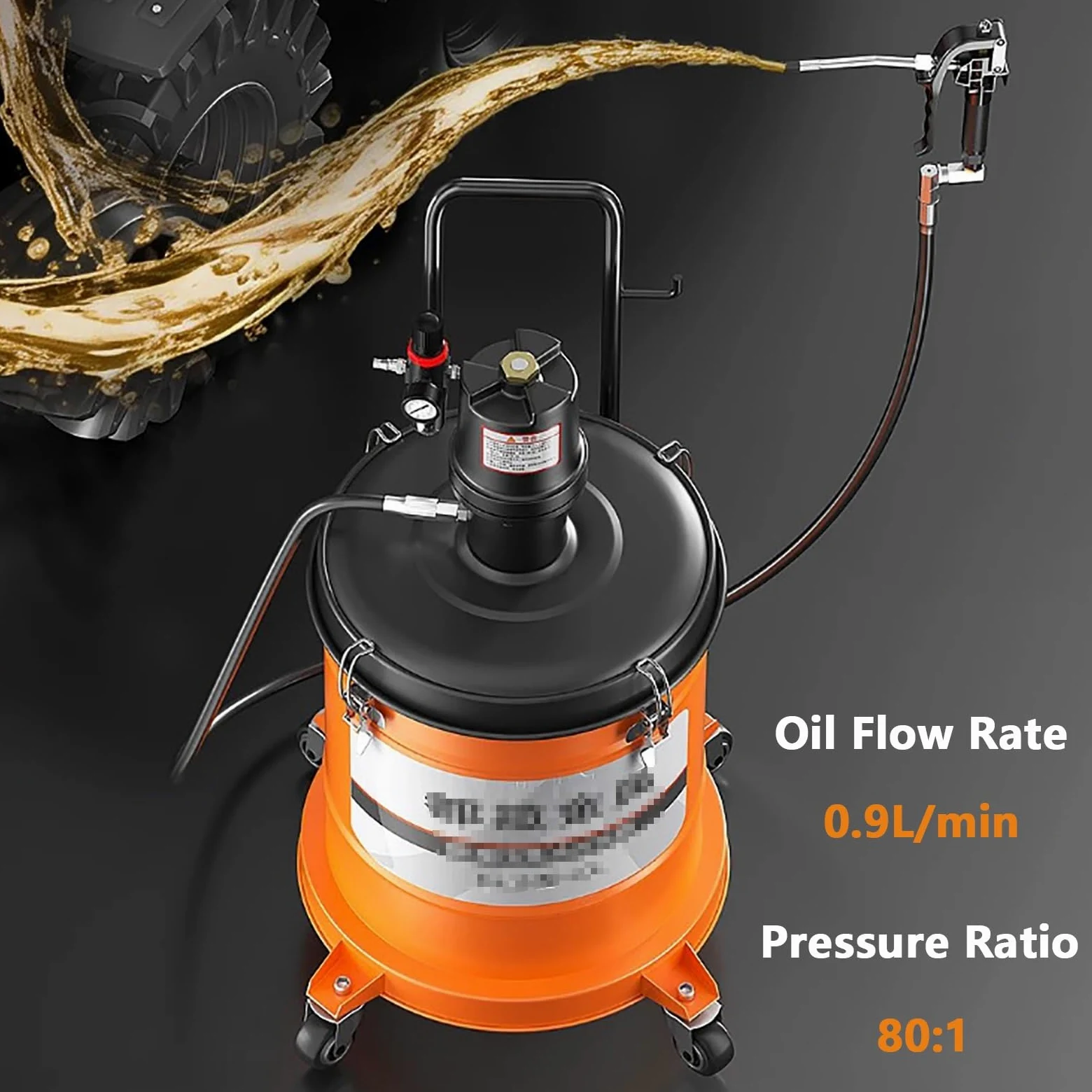 Portátil Bomba de Aire a Alta Presión para Grasa de 40 L | 0,9 L/min, Pistola Universal, Relación de Presión: 80:1, para Aceite de Alta Temperatura