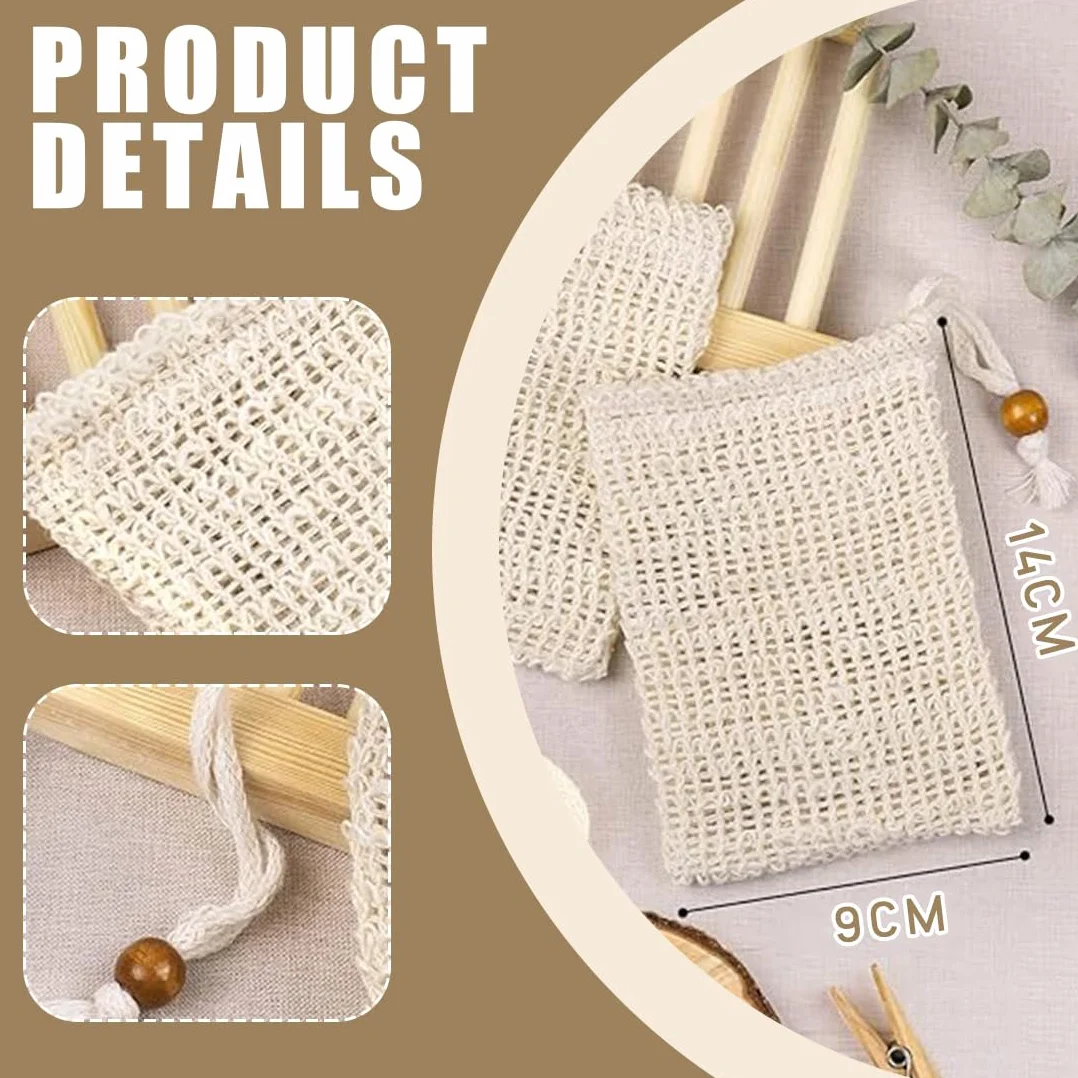 Bolsa De Jabón Orgánica De 3 Piezas De Sisal Natural Exfoliante