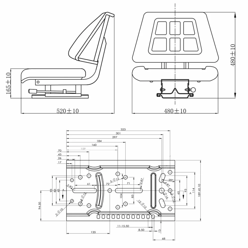 vidaXL Asiento de tractor con respaldo negro