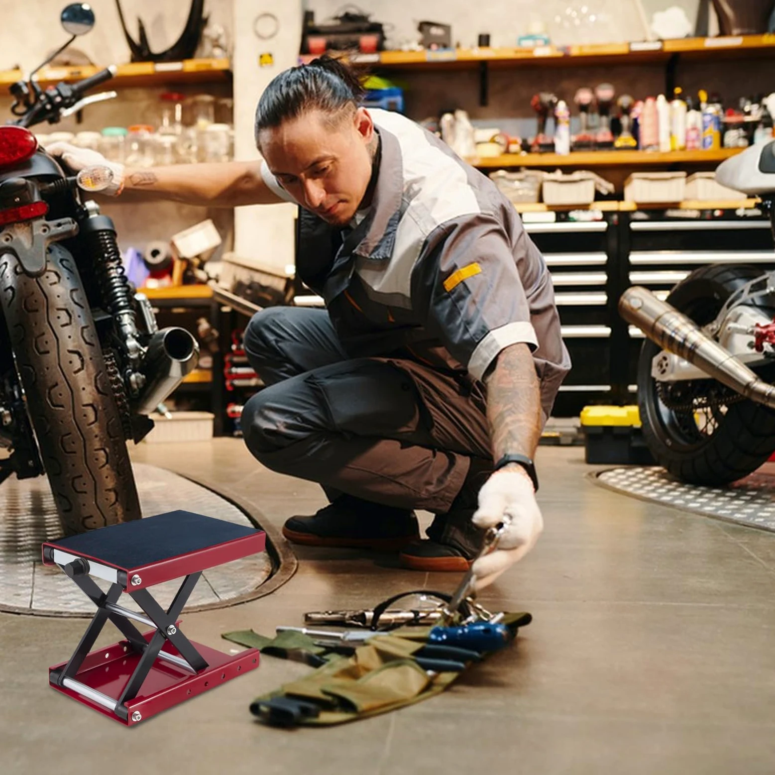 Elevador para Motos Elevador Plataforma Ancha para Moto | Accesorios Elevación Mesa Compacta Taller Garaje Scooter ATV