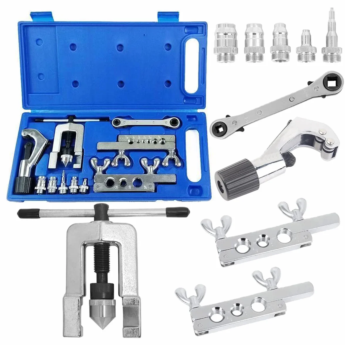 10PCS Herramienta Abocardar Tubos Freno, Set Cortador Tubos Herramienta Abocardar Tubos Aire Acondicionado Cortador Tubos Llave Carraca Tubos Cobre Plástico Aluminio Equipo Herramientas para Coche
